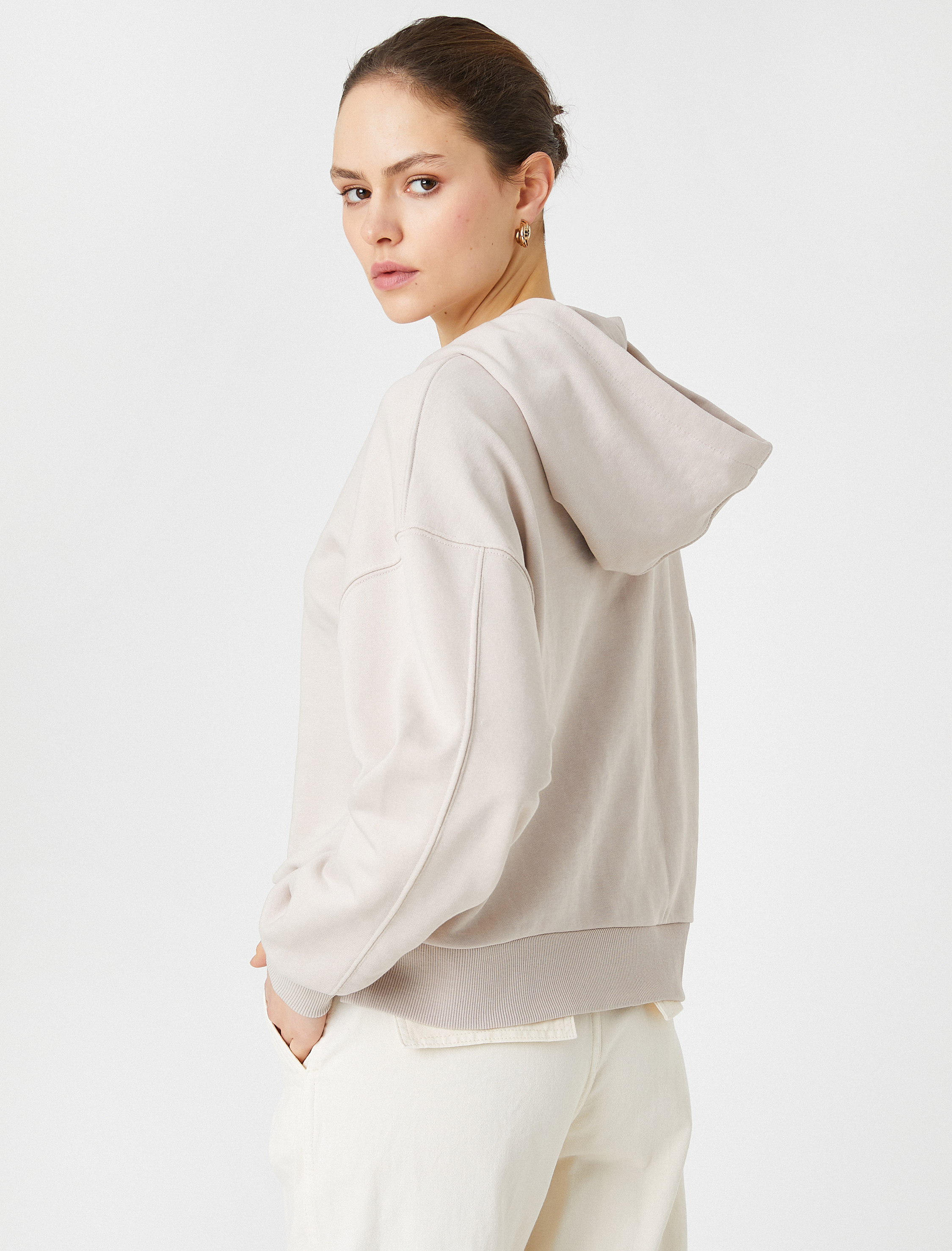   Basic Kapüşonlu Sweatshirt Relax Fit Reglan Kollu