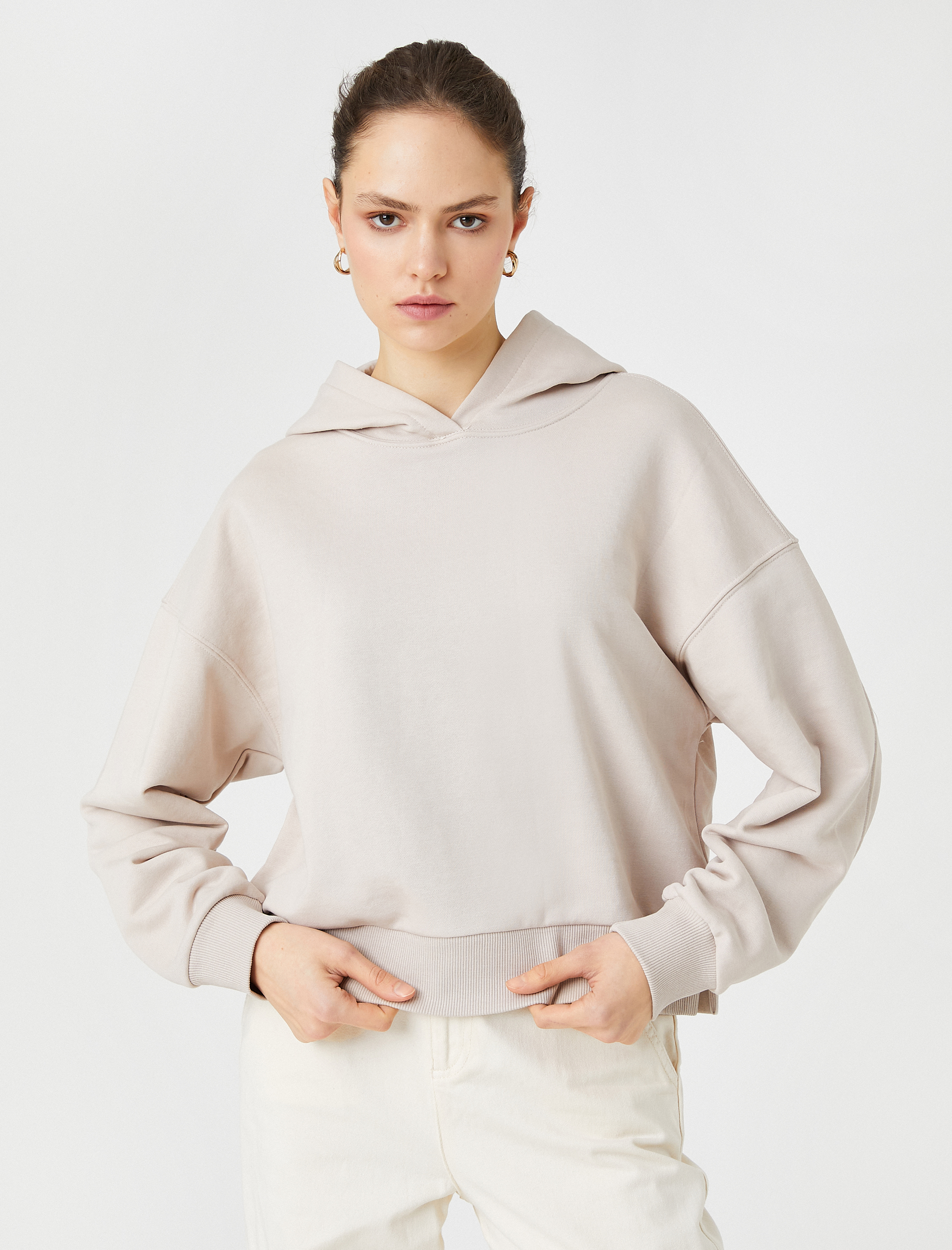   Basic Kapüşonlu Sweatshirt Relax Fit Reglan Kollu