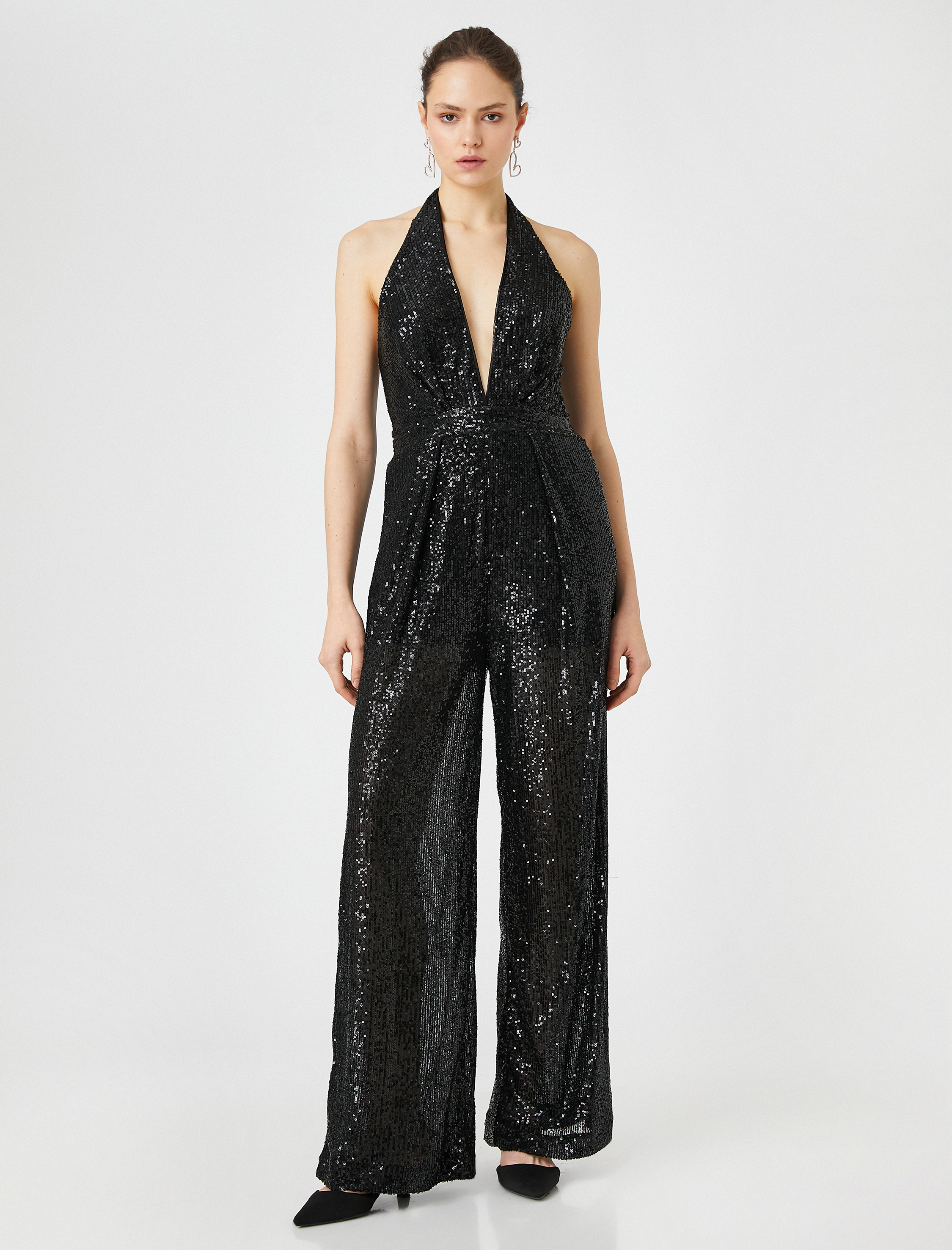   Payetli Abiye Tulum Sırt Dekolteli Derin V Yaka