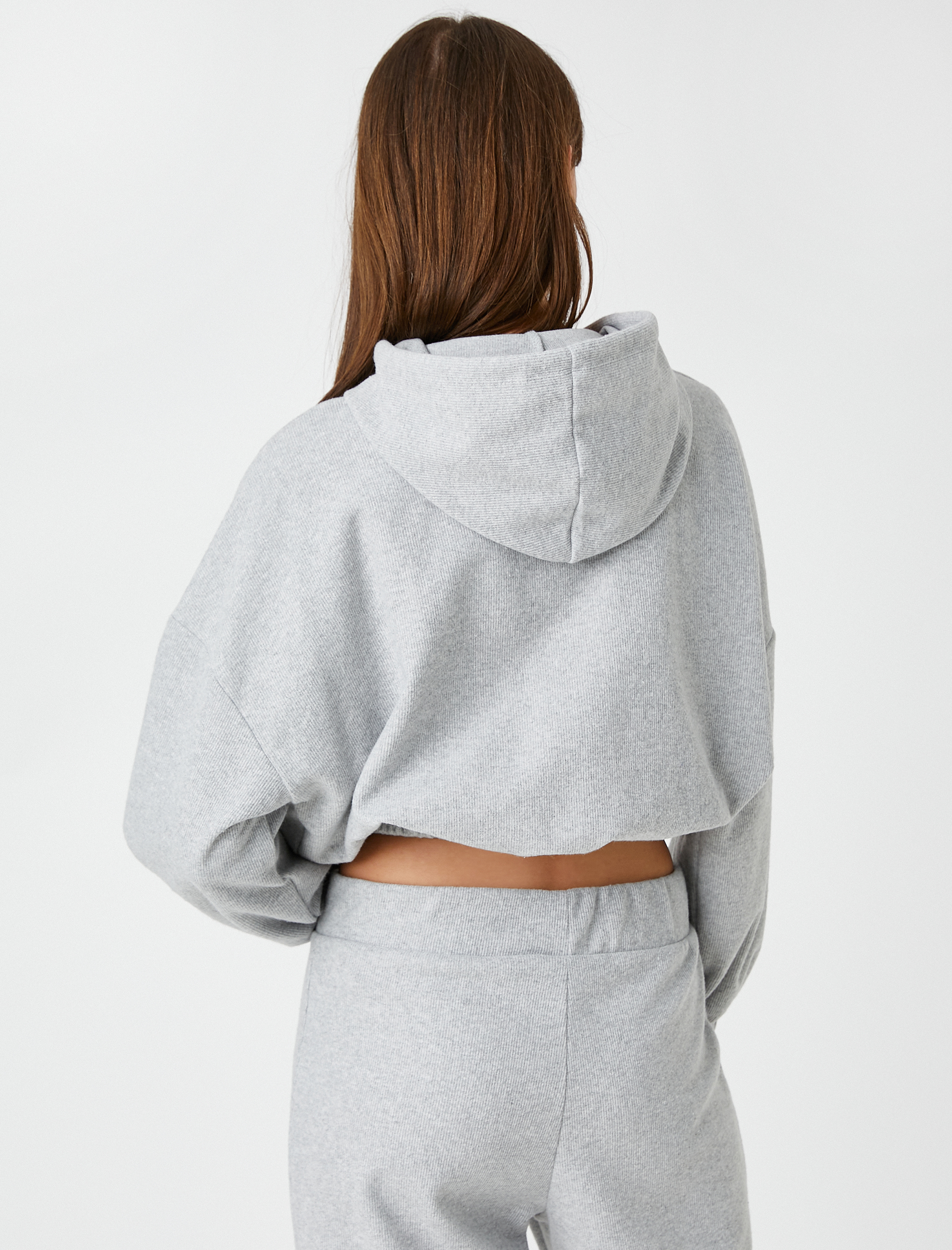 Crop Kapüşonlu Sweatshirt Beli Lastikli
