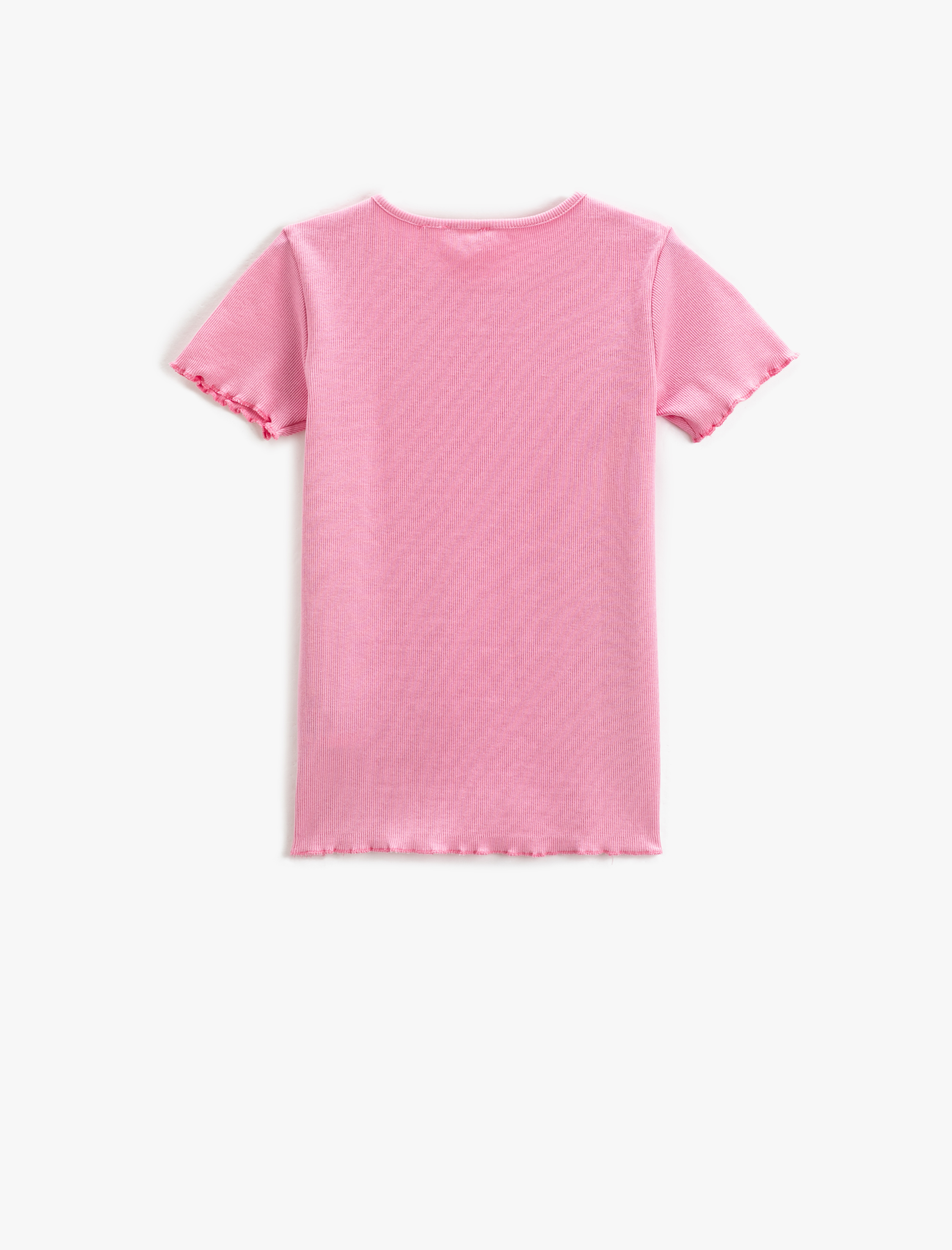  Kız Çocuk Basic Tişört Slim Fit Kısa Kollu Bisiklet Yaka Ribanalı