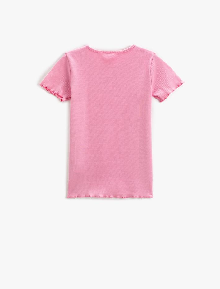 Kız Çocuk Basic Tişört Slim Fit Kısa Kollu Bisiklet Yaka Ribanalı