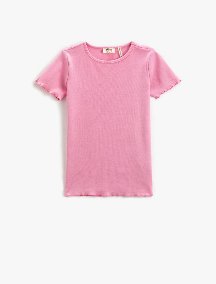 Kız Çocuk Basic Tişört Slim Fit Kısa Kollu Bisiklet Yaka Ribanalı