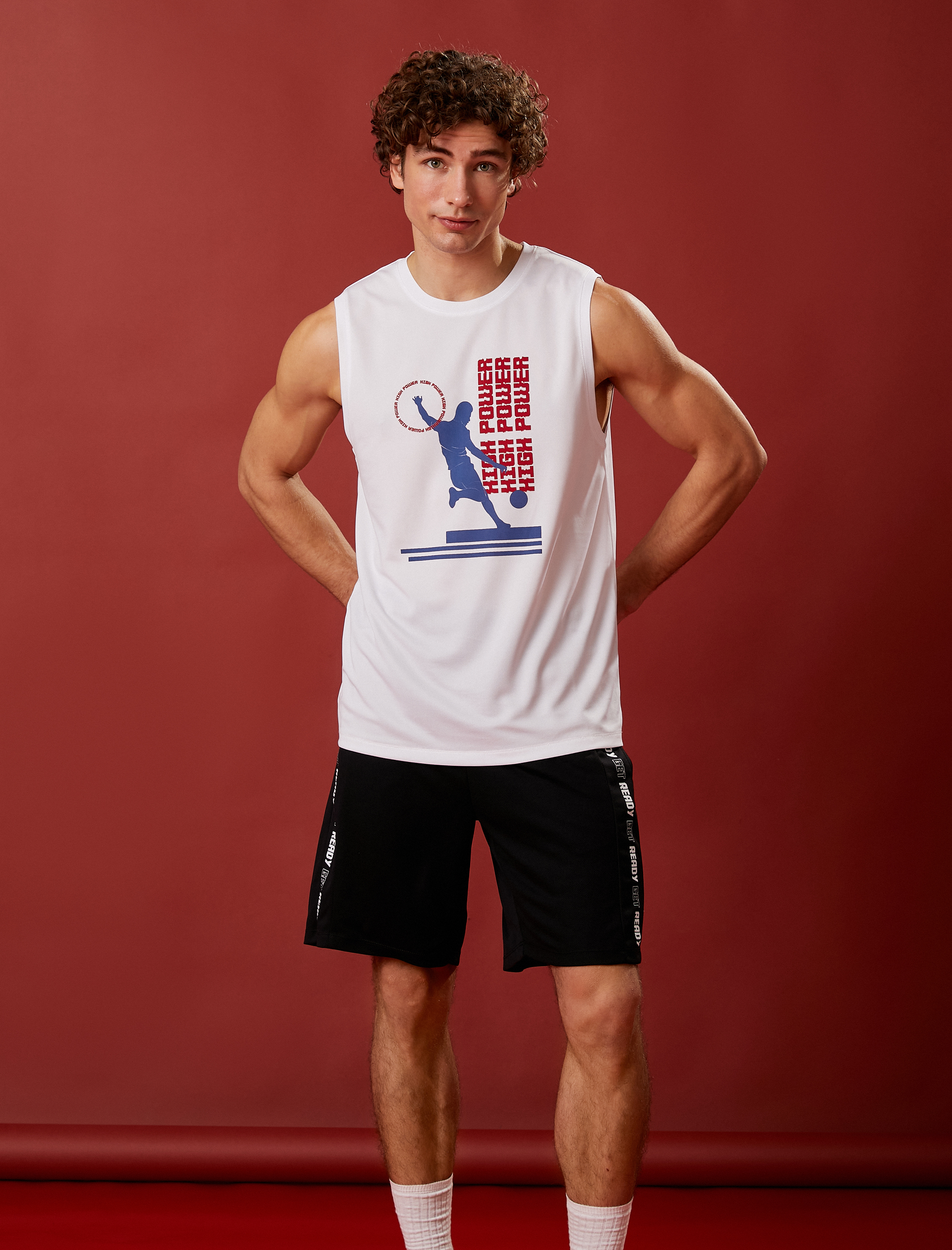   Sporcu Atleti Basketbol Baskılı Bisiklet Yaka Nefes Alan Kumaş