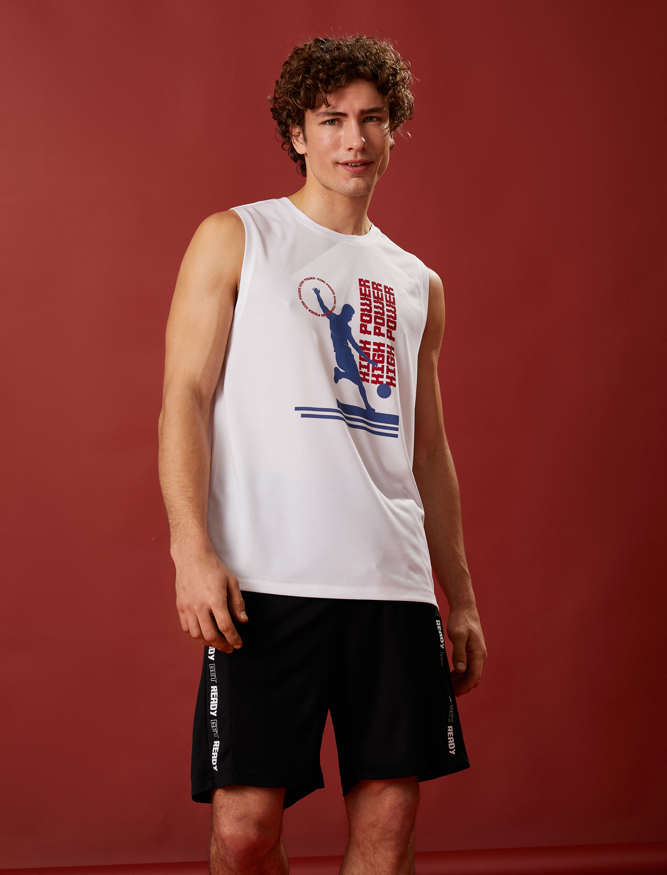   Sporcu Atleti Basketbol Baskılı Bisiklet Yaka Nefes Alan Kumaş