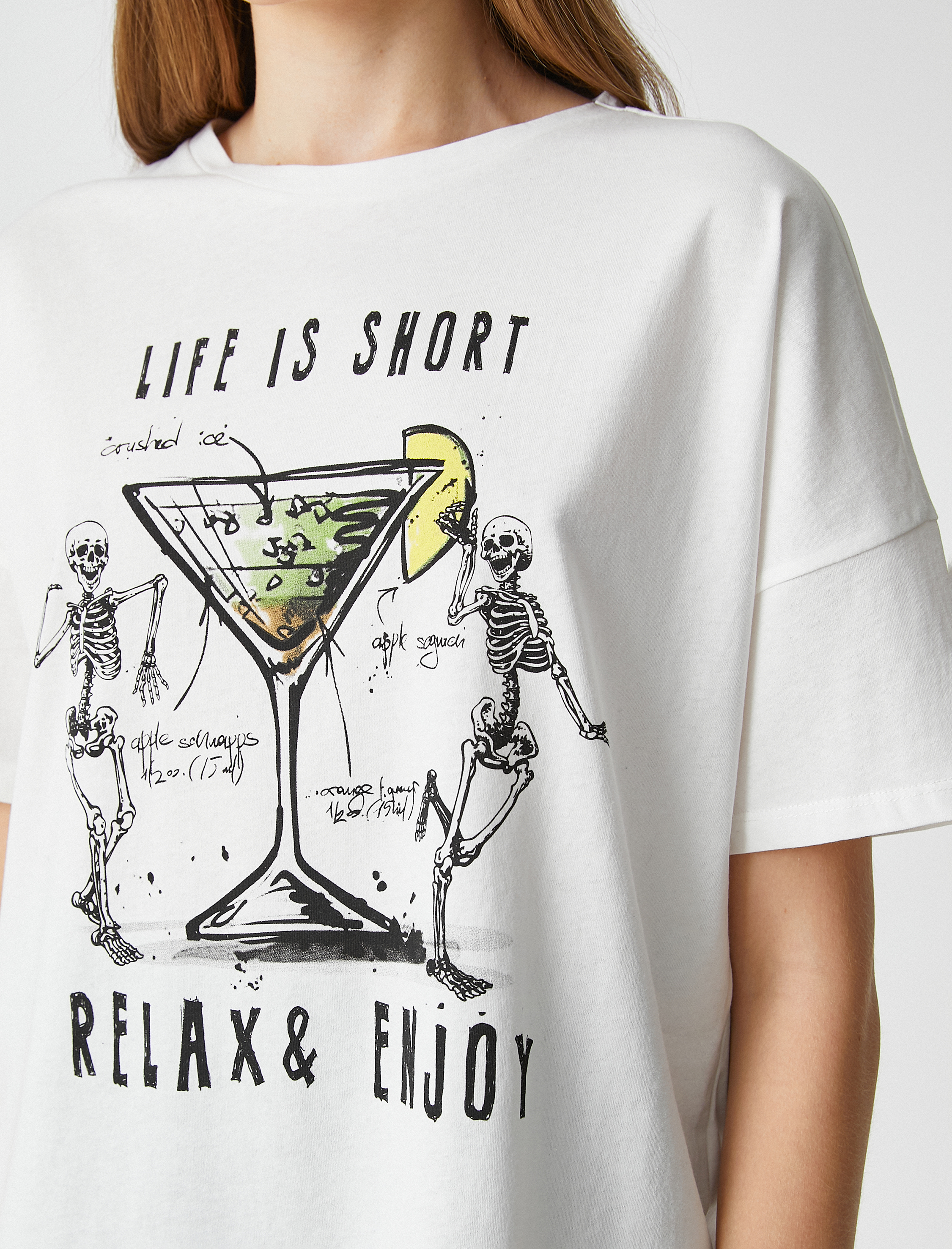   Slogan Baskılı Tişört Kısa Kollu Bisiklet Yaka