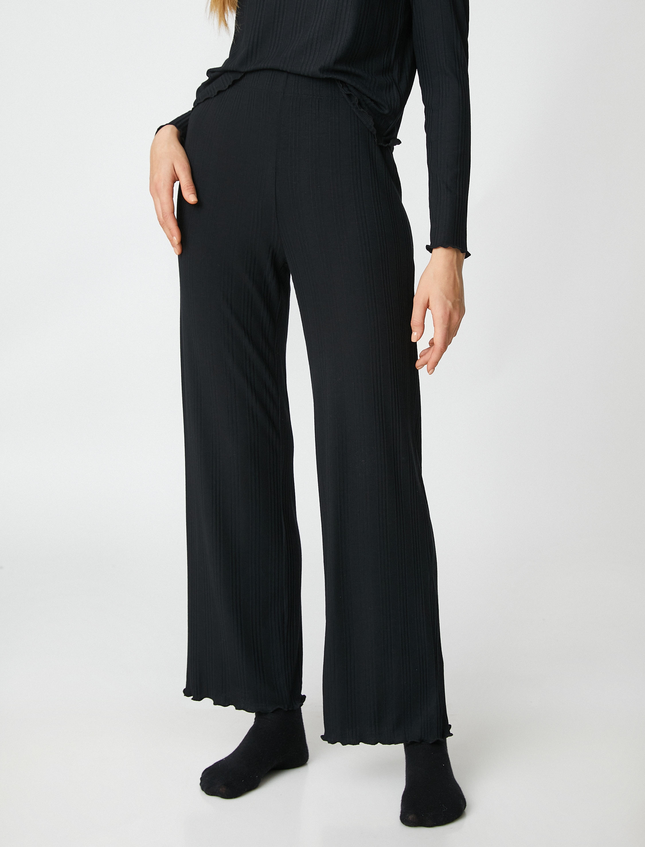   Pijama Altı Düz Paça Dokulu Rahat Kesim