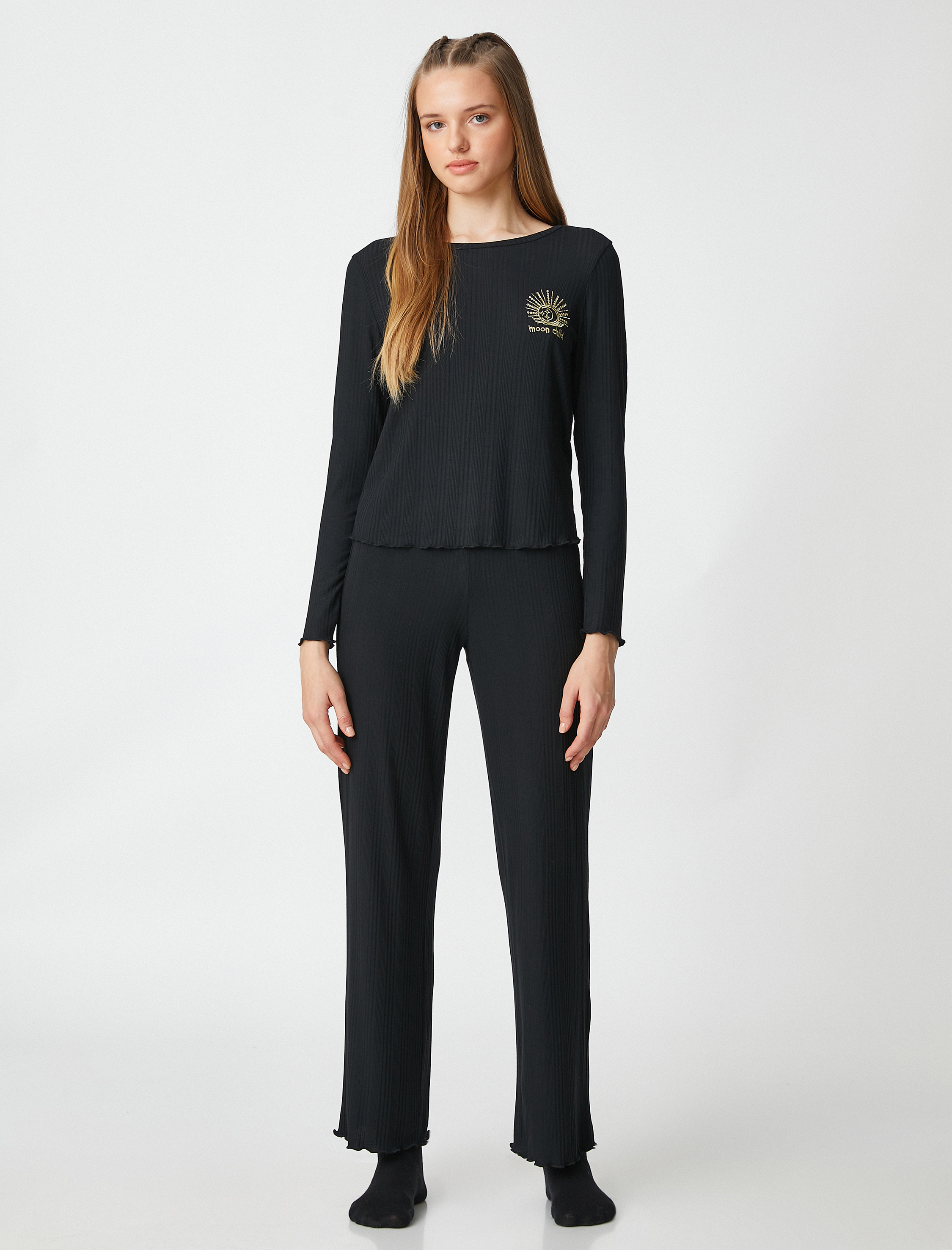   Pijama Altı Düz Paça Dokulu Rahat Kesim