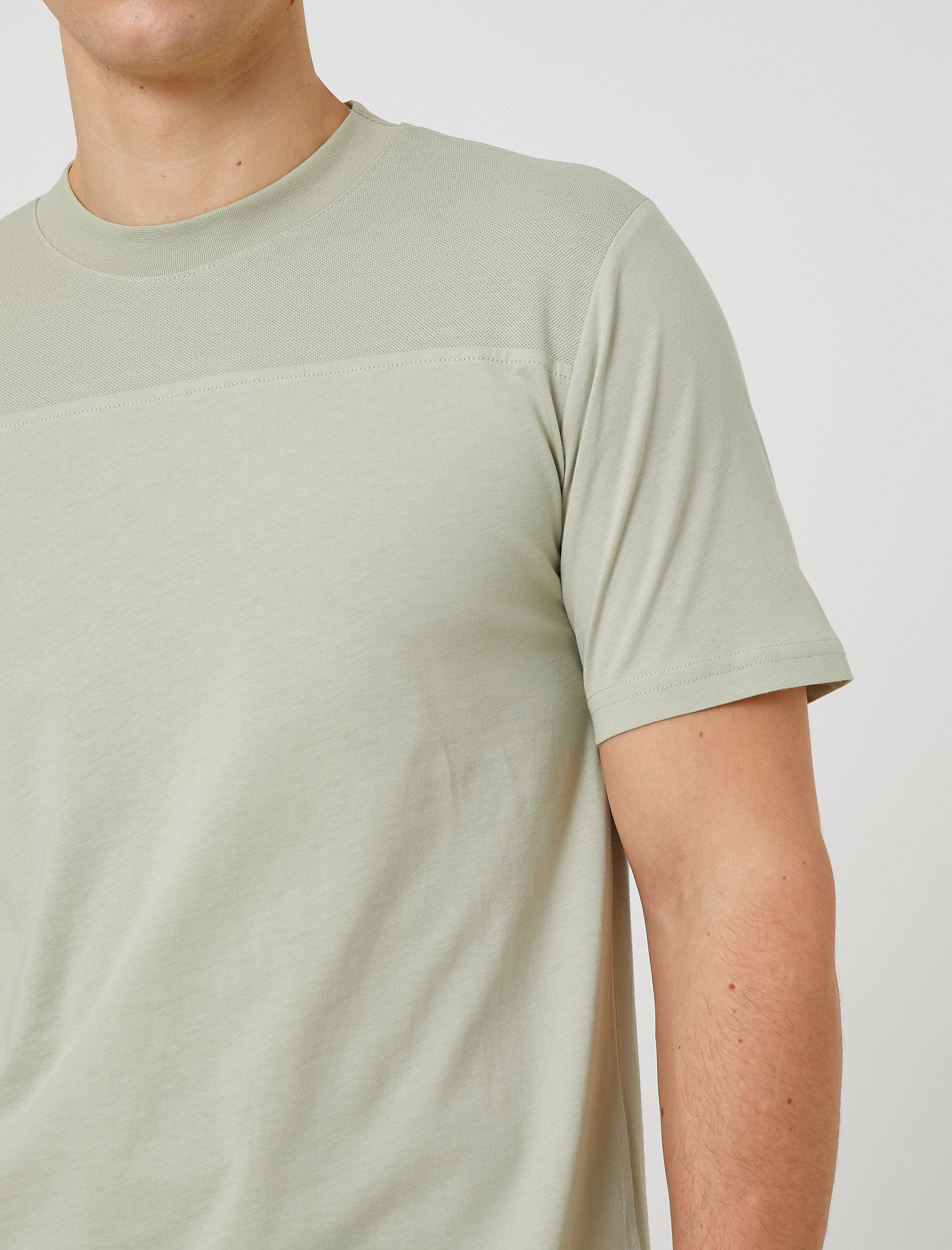   Bloklu Tişört Bisiklet Yaka Kısa Kollu Dikiş Detaylı