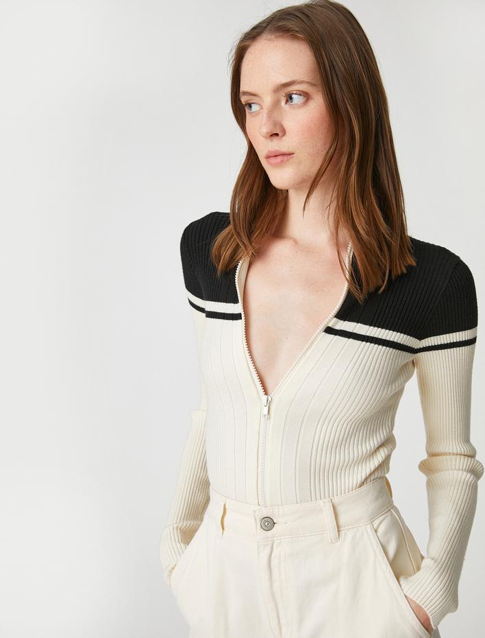  Fermuarlı Hırka Dik Yaka Dar Kesim