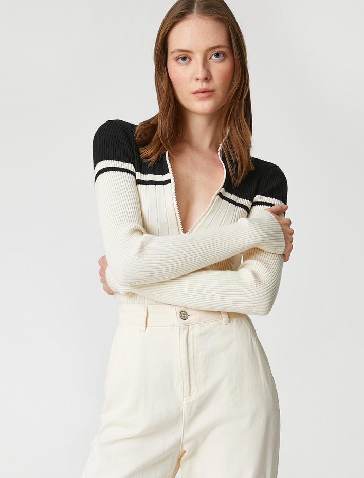  Fermuarlı Hırka Dik Yaka Dar Kesim