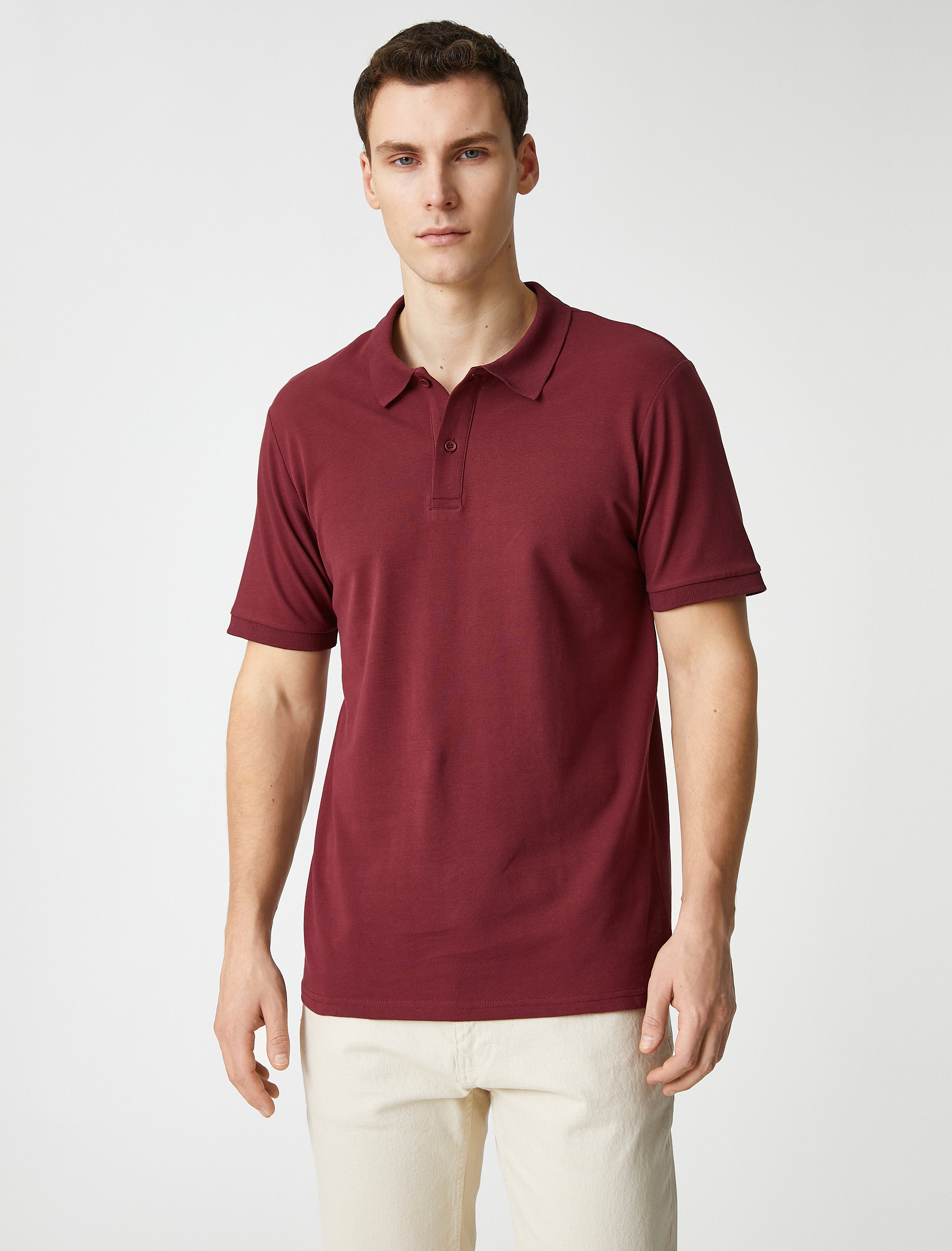   Basic Tişört Polo Yaka Düğmeli Dar Kesim