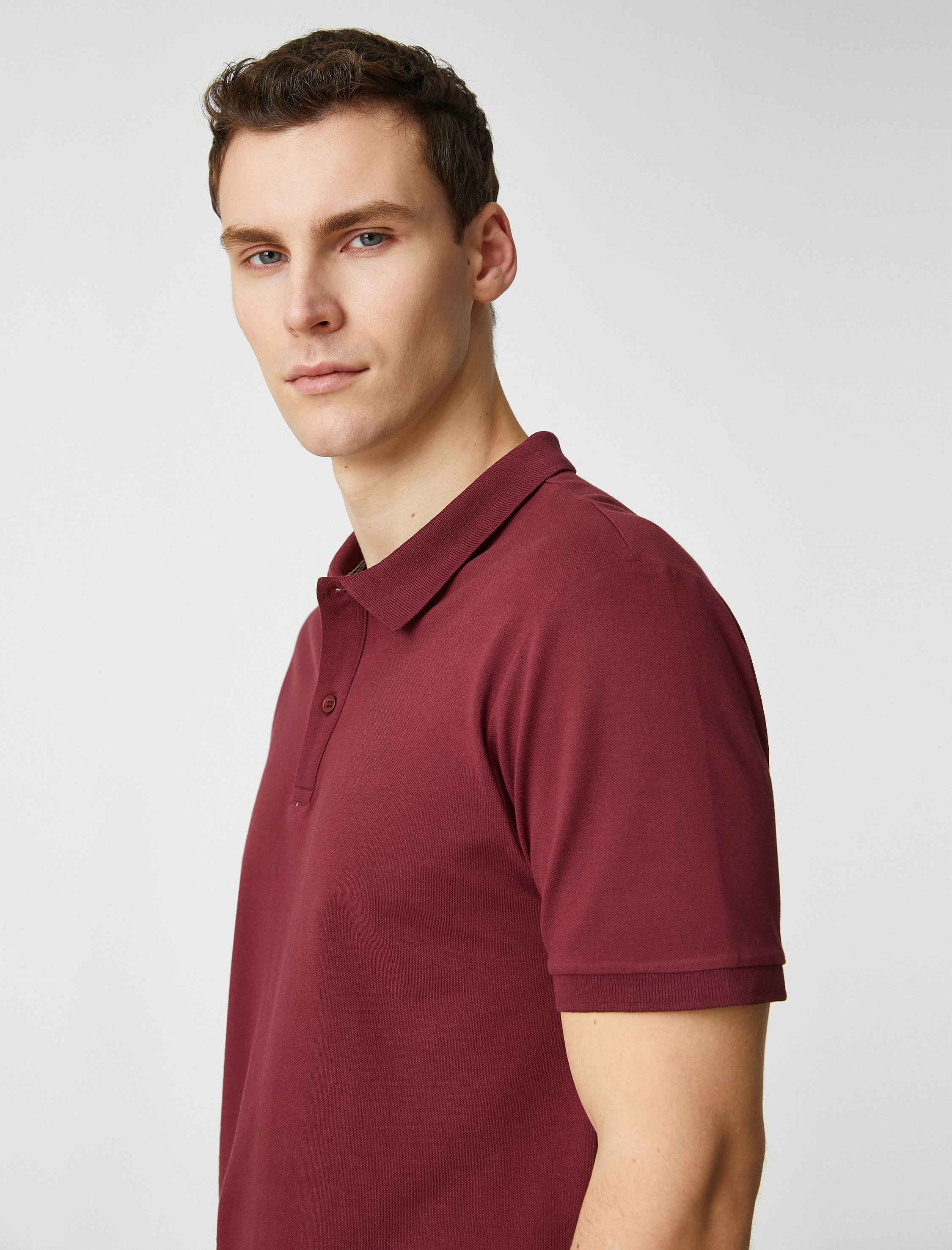   Basic Tişört Polo Yaka Düğmeli Dar Kesim