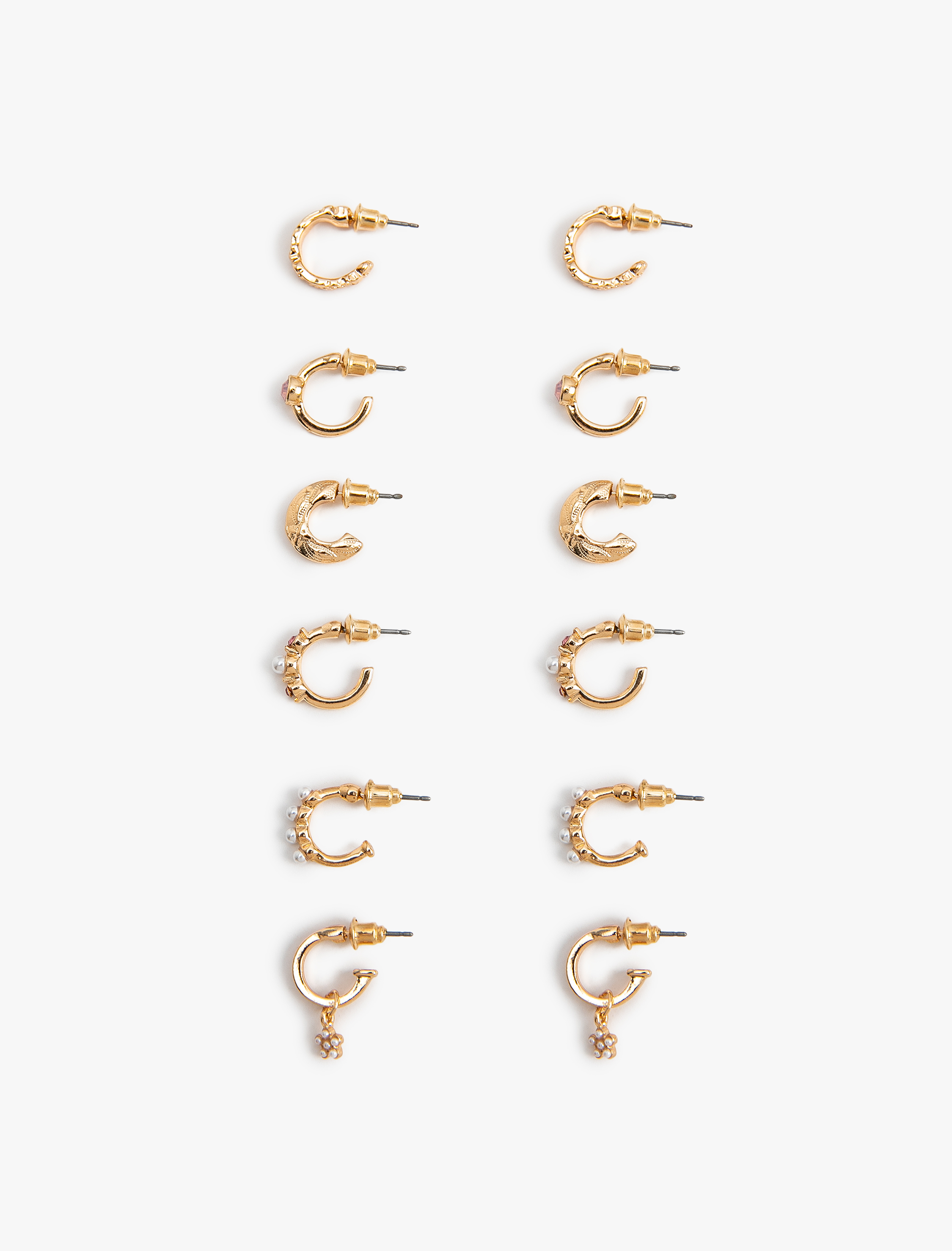  Kadın Çoklu Mini Halka Küpe Seti İnci ve Taş Detaylı