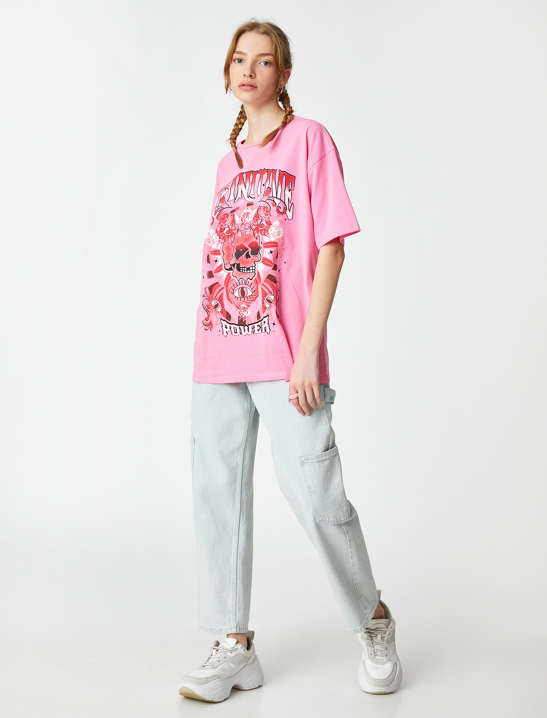   Baskılı Tişört Pamuklu Bisiklet Yaka Kısa Kollu