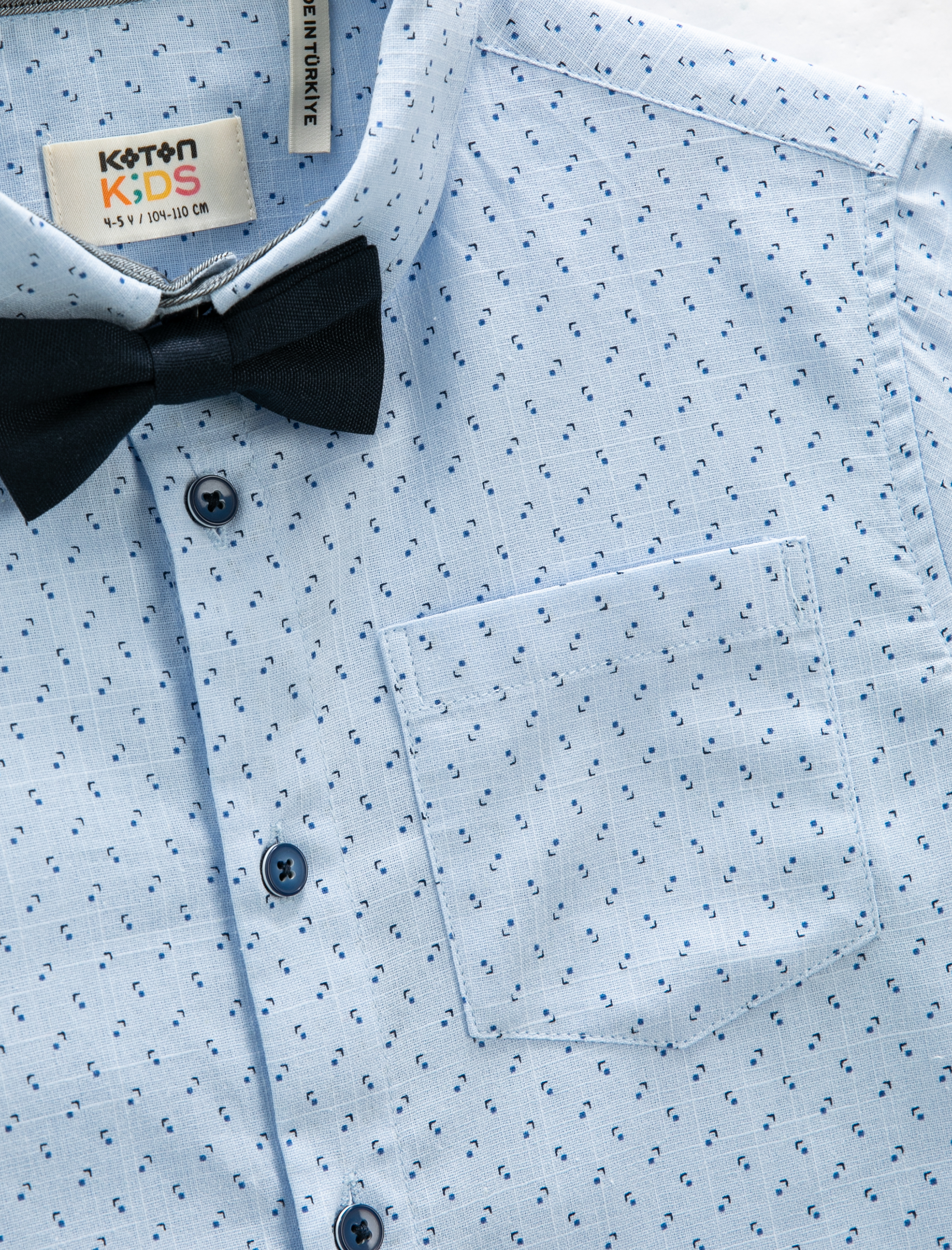  Erkek Çocuk Papyonlu Gömlek Uzun Kollu Tek Cep Detaylı Pamuklu