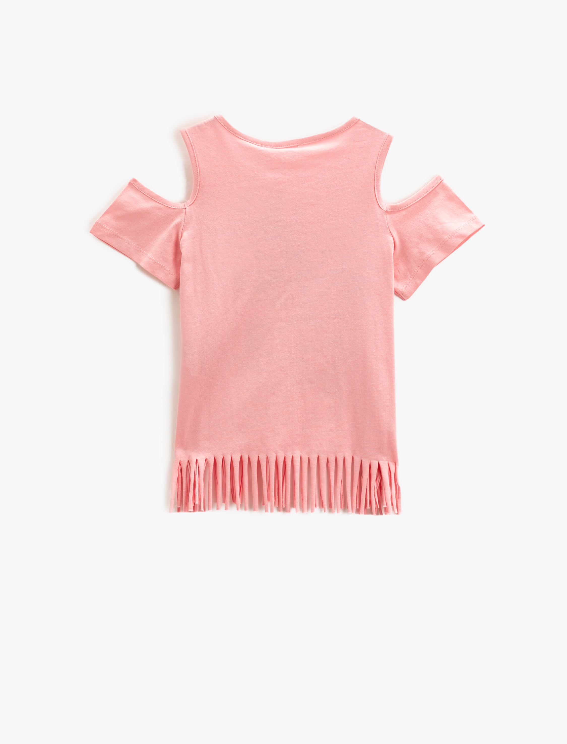  Kız Çocuk Püsküllü Unicorn Baskılı Tişört Pencere Detaylı Simli Bisiklet Yaka