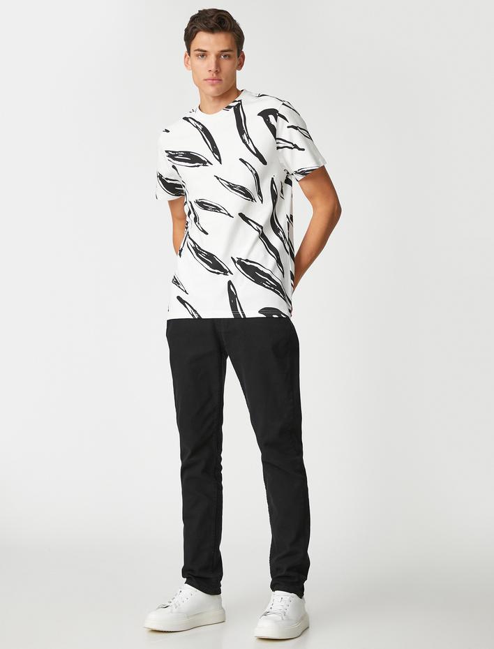  Pamuklu Tişört Baskılı Bisiklet Yaka Kısa Kollu