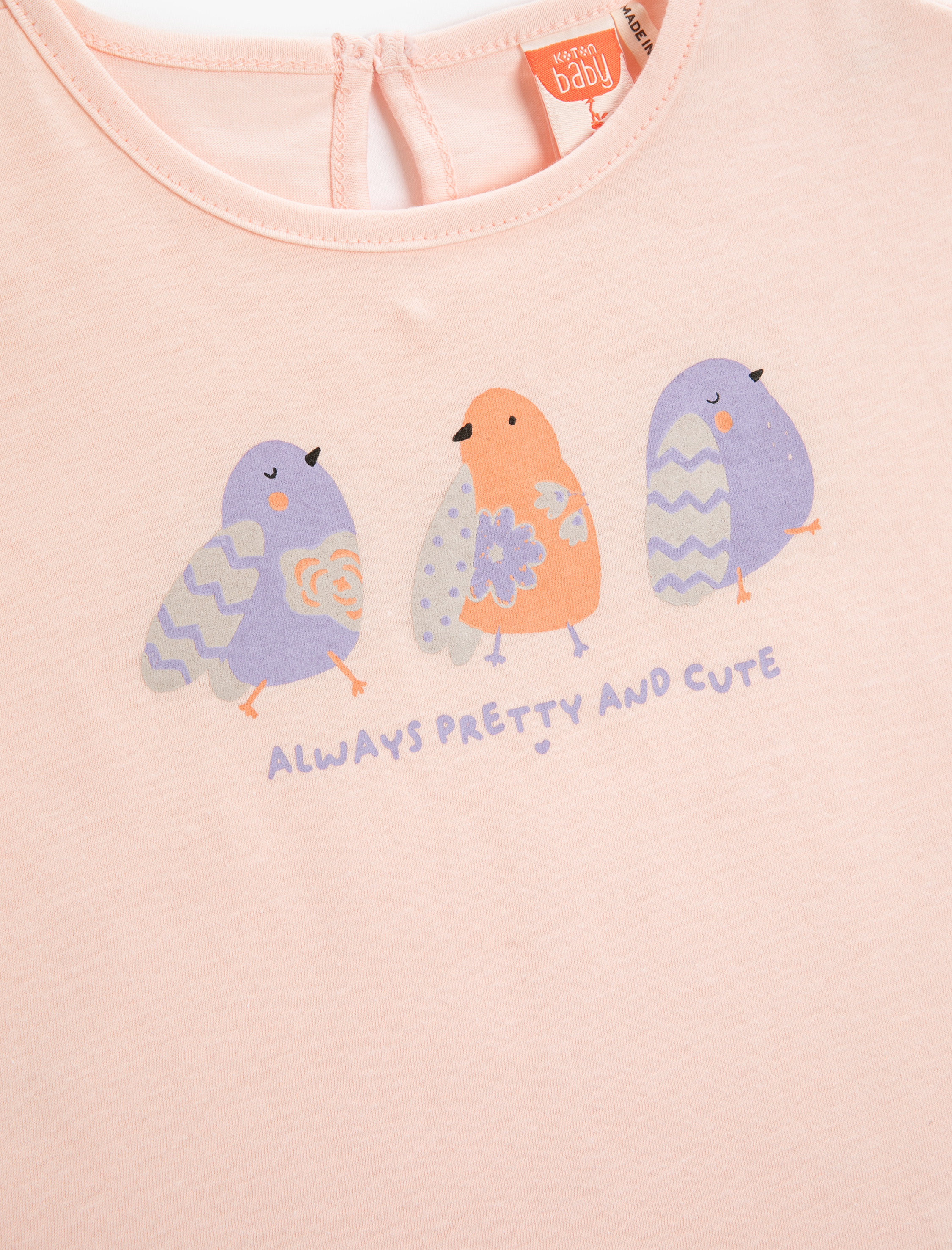  Kız Bebek Tişört Kuş Baskılı Kısa Kollu Bisiklet Yaka Pamuklu