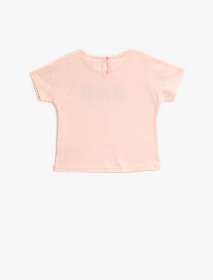 Kız Bebek Tişört Kuş Baskılı Kısa Kollu Bisiklet Yaka Pamuklu