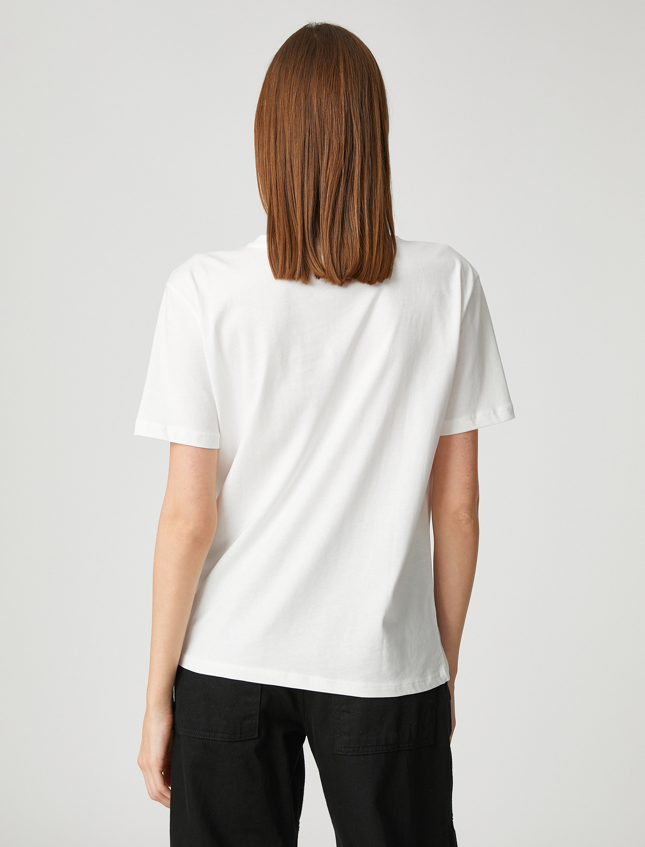   Parlak Baskılı Tişört Kısa Kollu Bisiklet Yaka Pamuklu