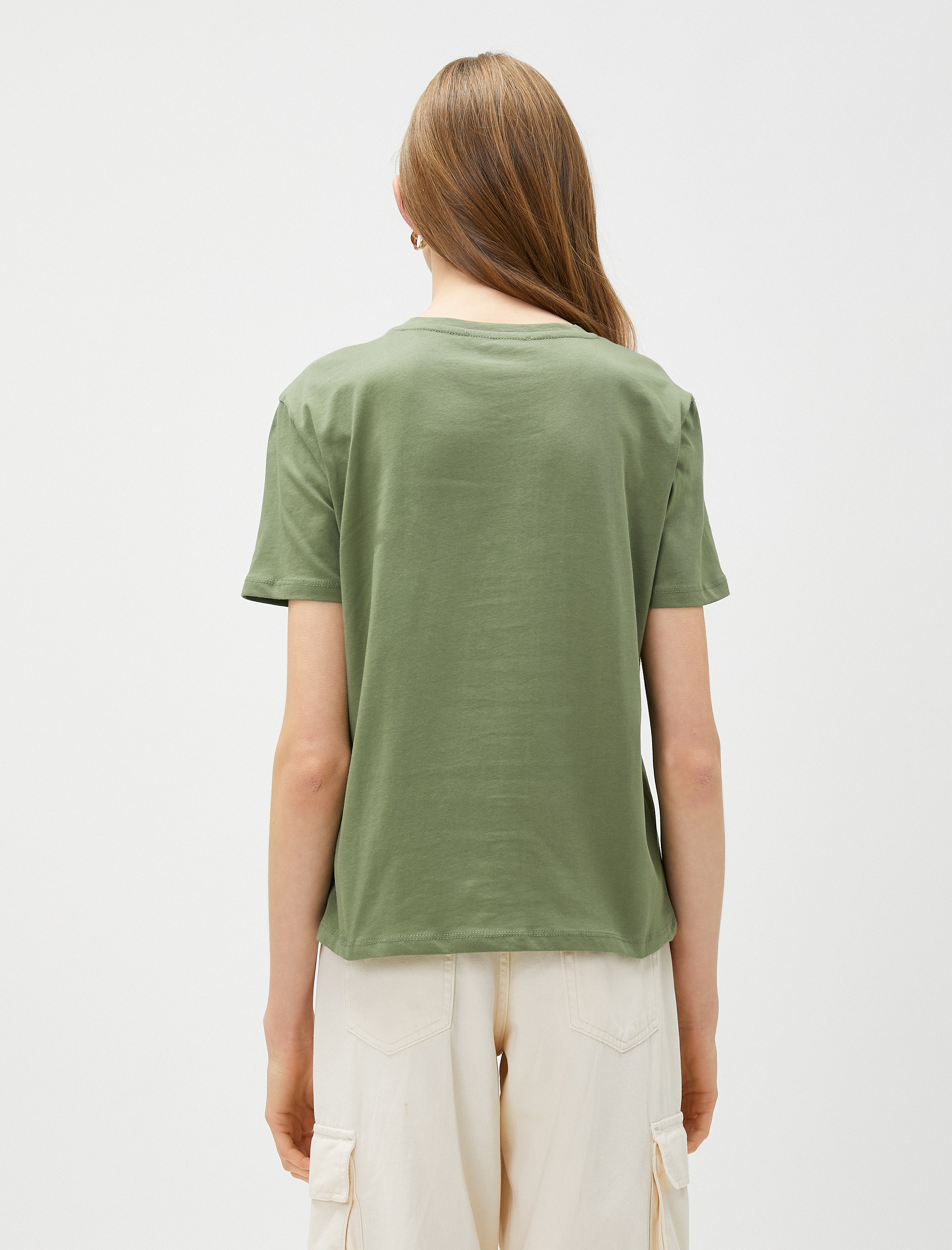   Parlak Baskılı Tişört Kısa Kollu Bisiklet Yaka Pamuklu