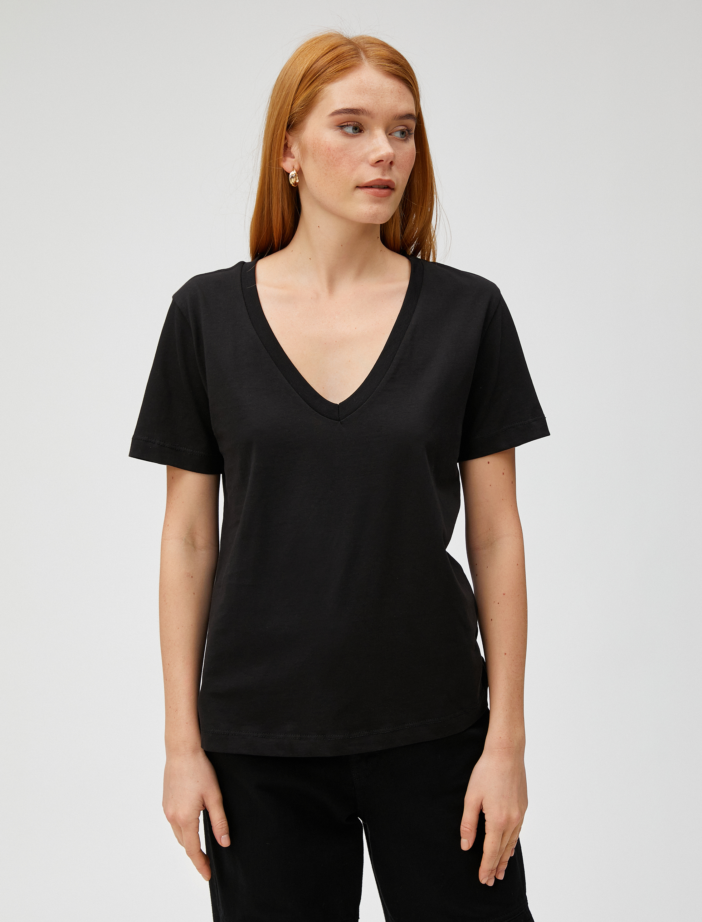   Basic Tişört V Yaka Kısa Kollu