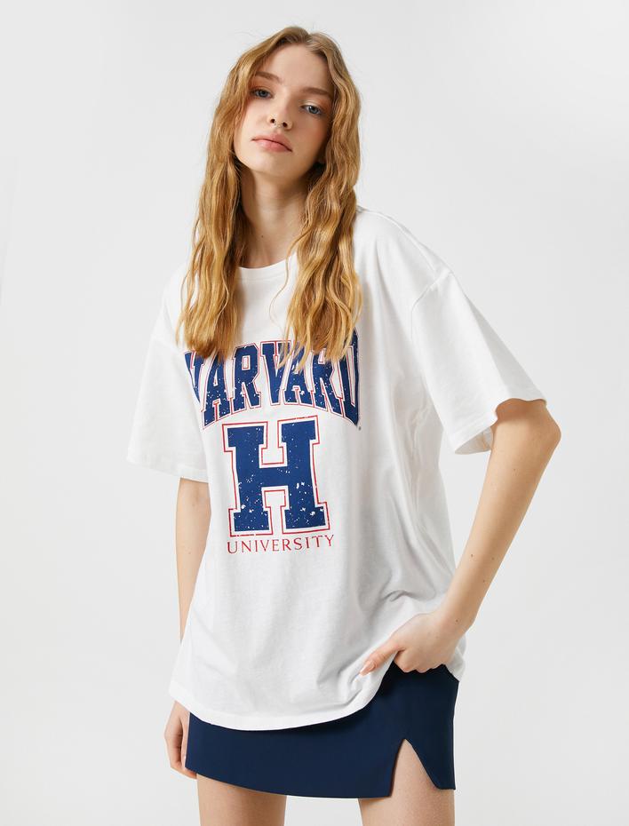  Harvard Tişört Baskılı Lisanslı Pamuklu Bisiklet Yaka Kısa Kollu