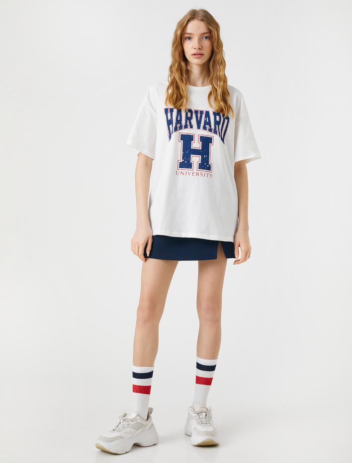  Harvard Tişört Baskılı Lisanslı Pamuklu Bisiklet Yaka Kısa Kollu