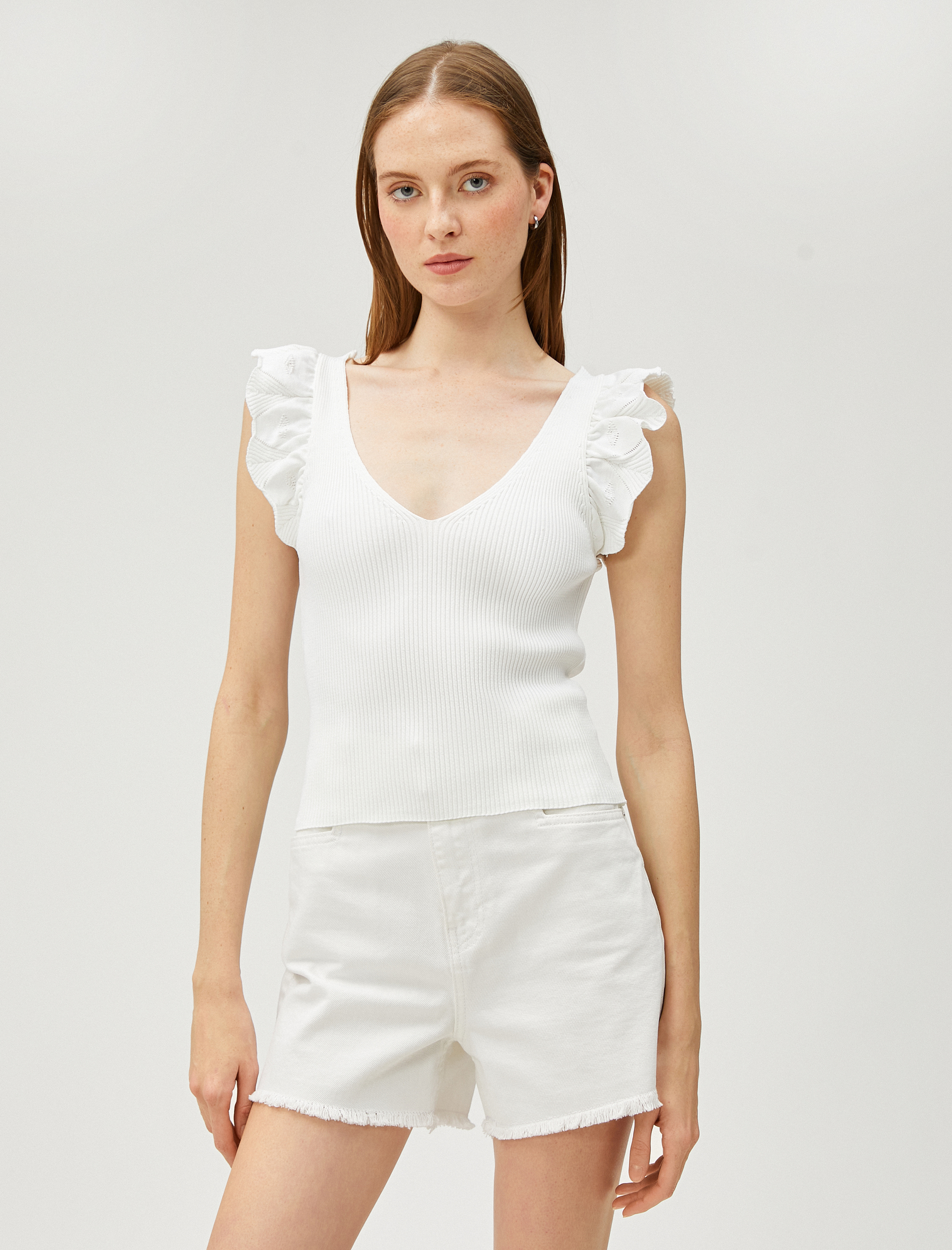 Triko Atlet V Yaka Volan Detaylı