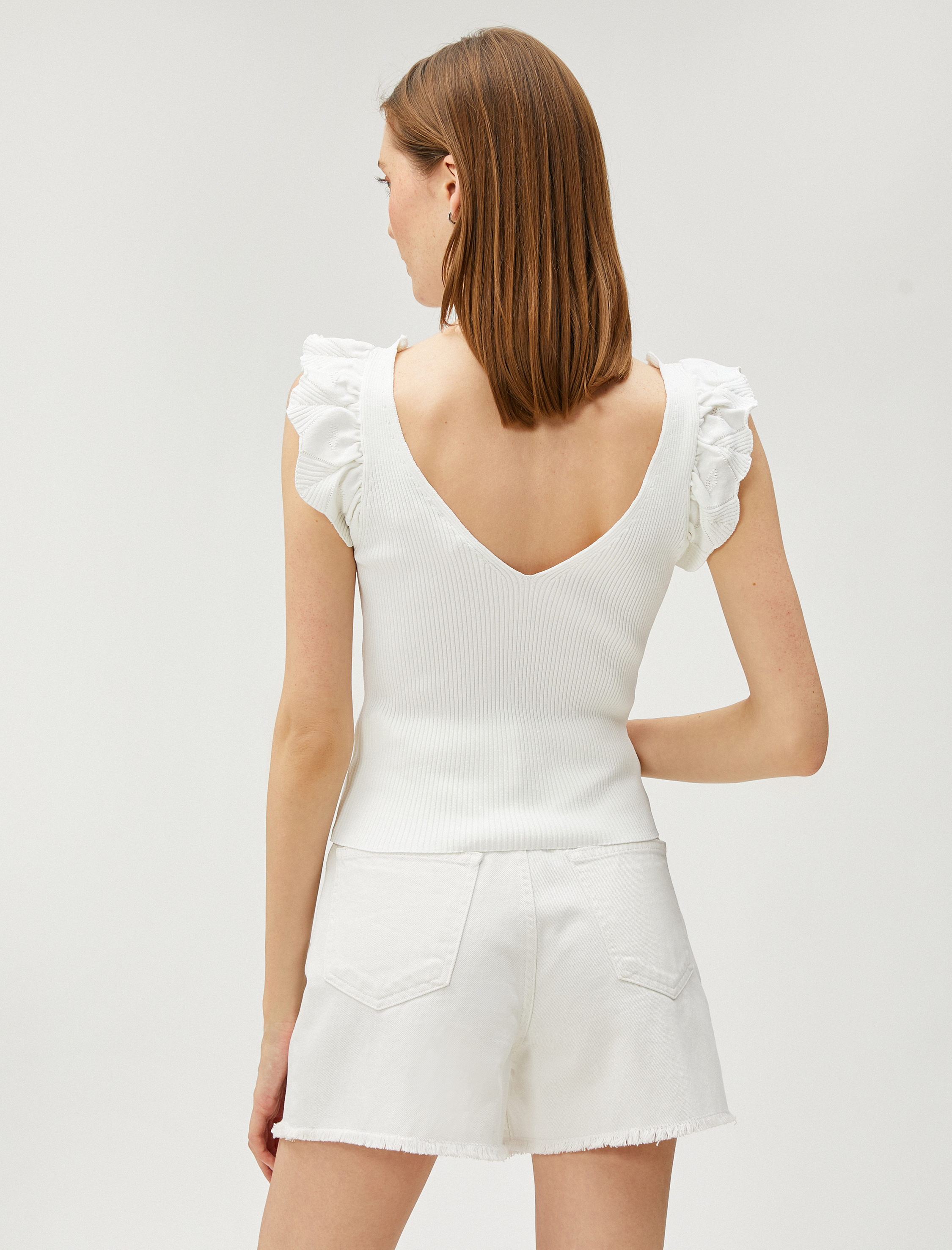 Triko Atlet V Yaka Volan Detaylı