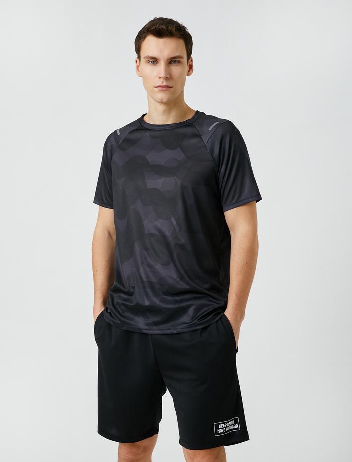  Spor Tişört Soyut Baskı Detaylı Bisiklet Yaka