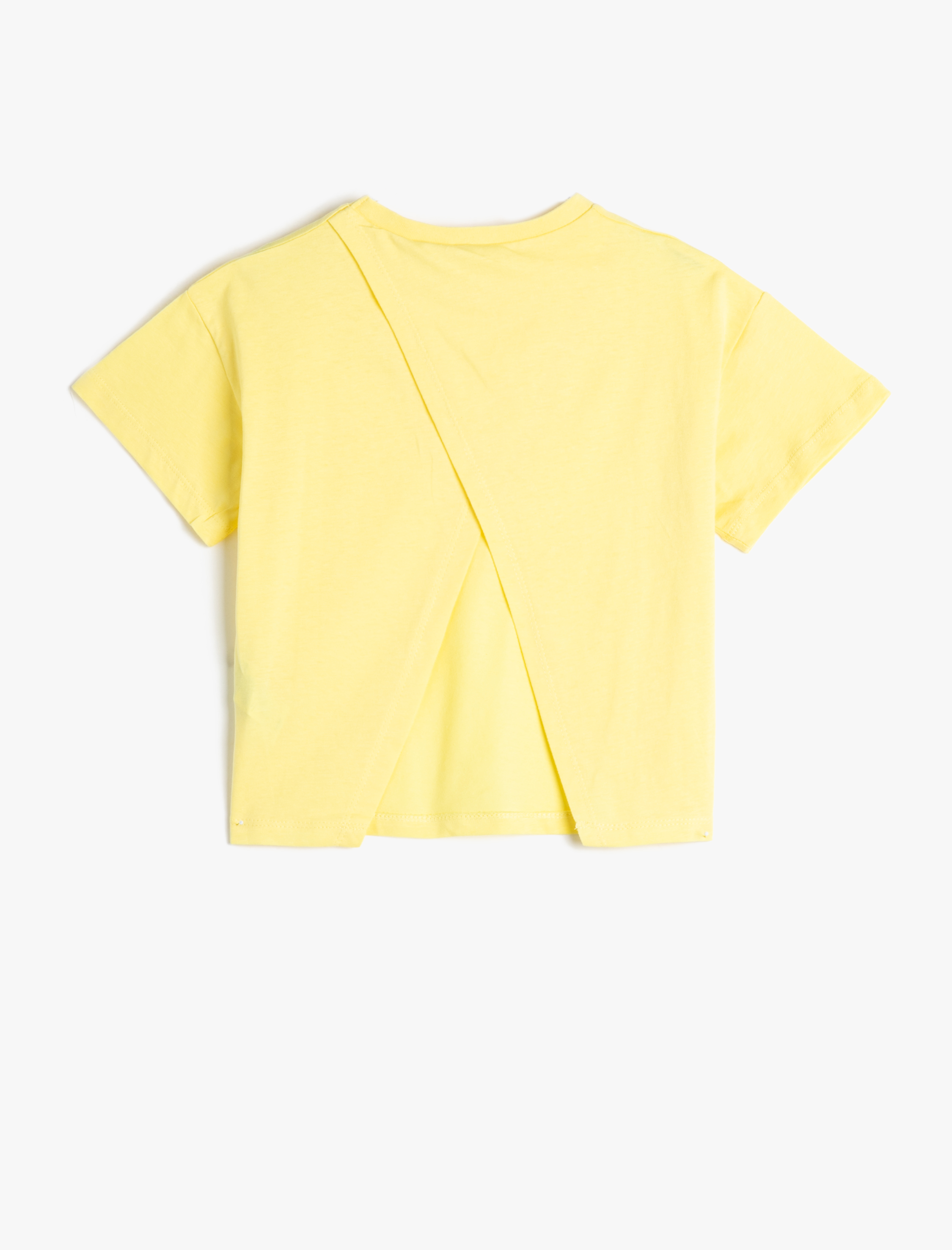  Kız Çocuk Arkası Pencere Detaylı Basic Tişört Kısa Kollu Bisiklet Yaka Pamuklu