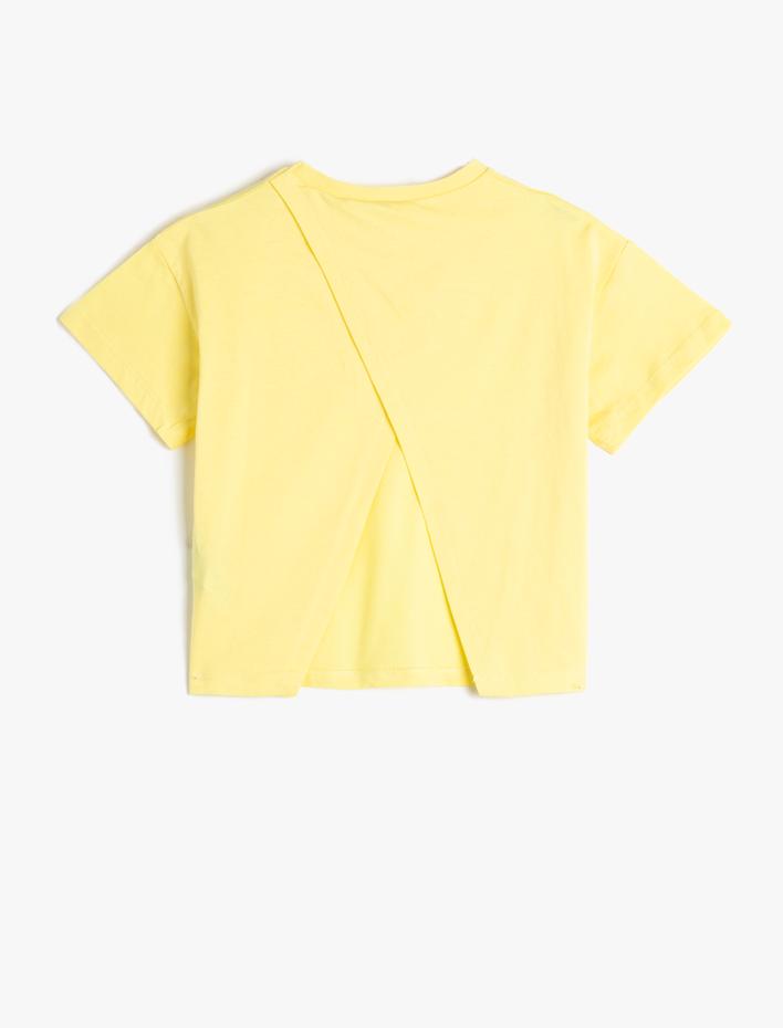 Kız Çocuk Arkası Pencere Detaylı Basic Tişört Kısa Kollu Bisiklet Yaka Pamuklu