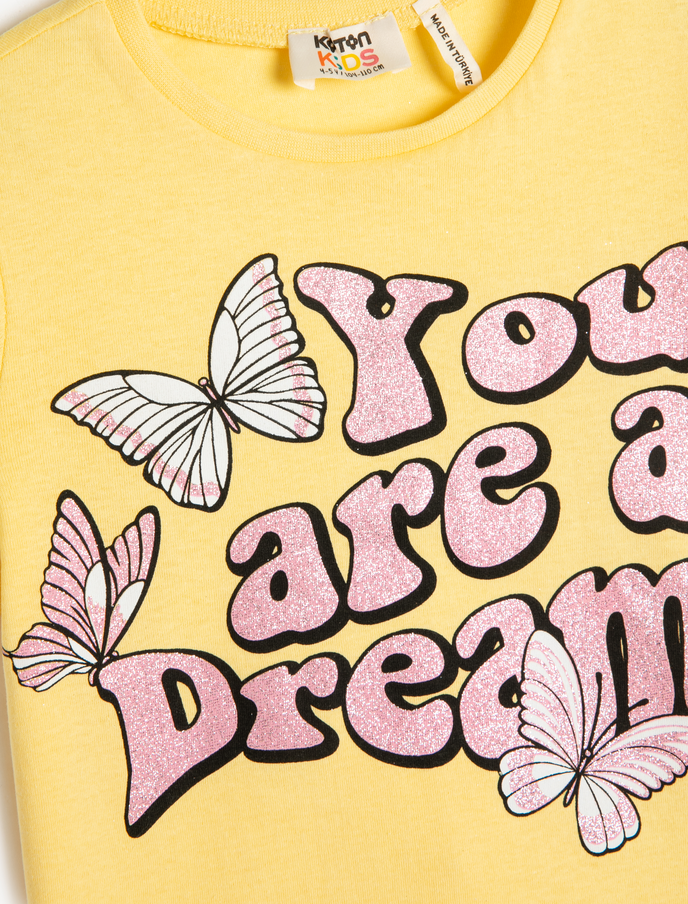  Kız Çocuk Tişört Baskılı Simli Kısa Kollu Bisiklet Yaka Pamuklu