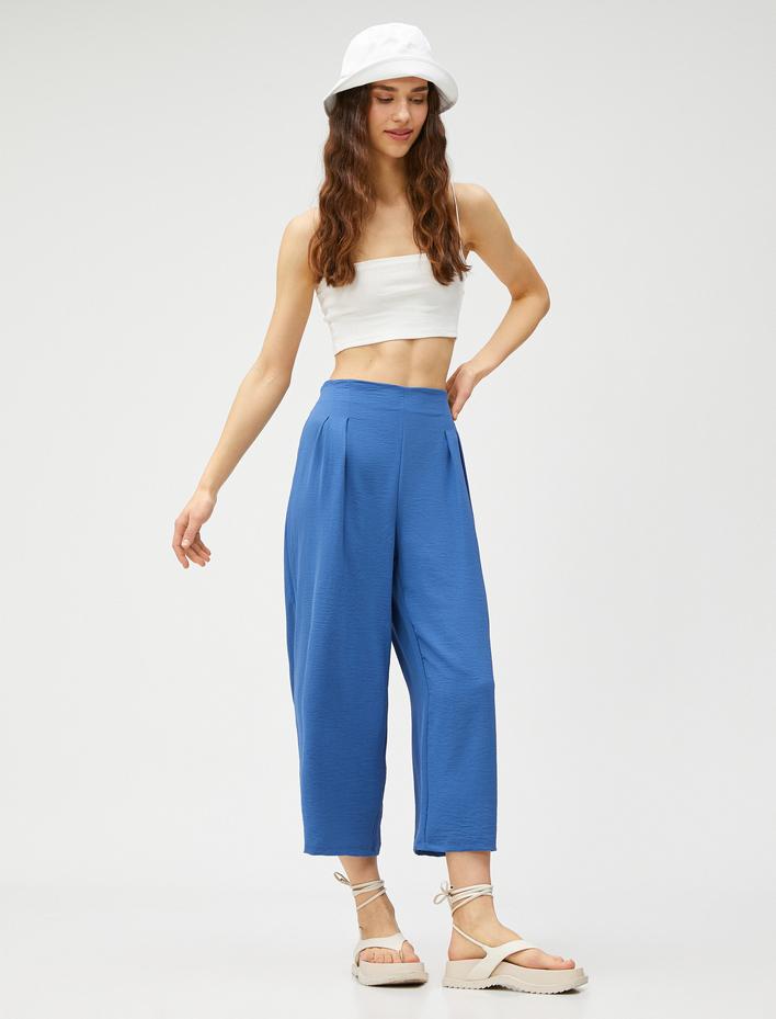  Bol Paça Pantolon Crop Yüksek Bel Pensli