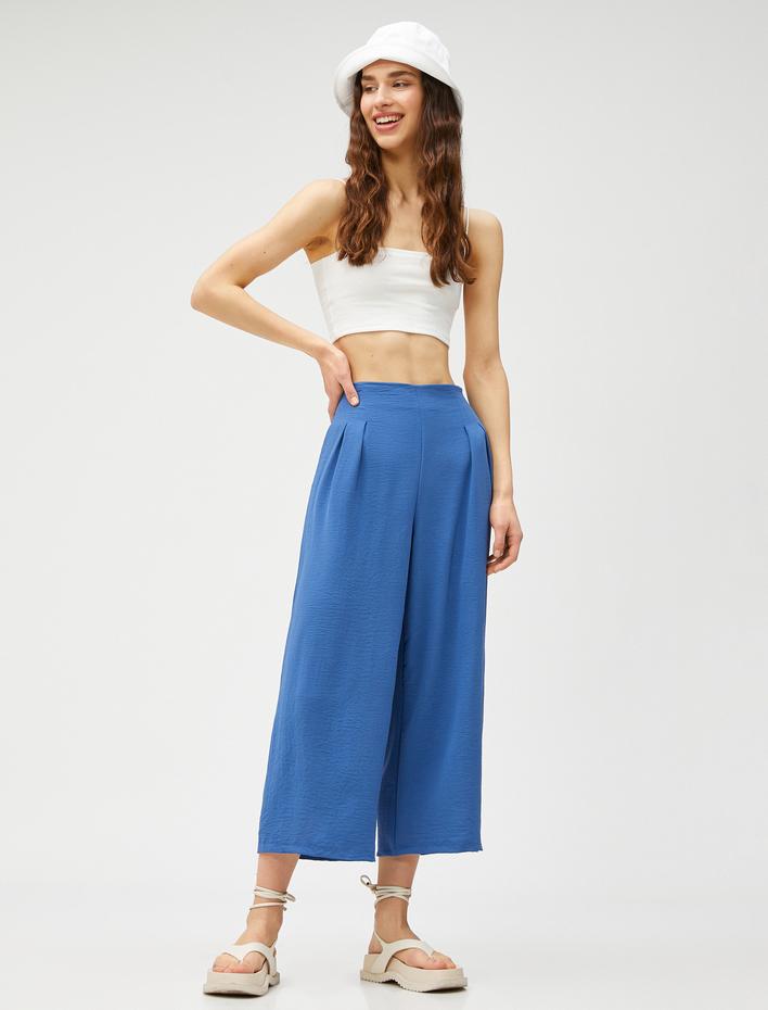  Bol Paça Pantolon Crop Yüksek Bel Pensli