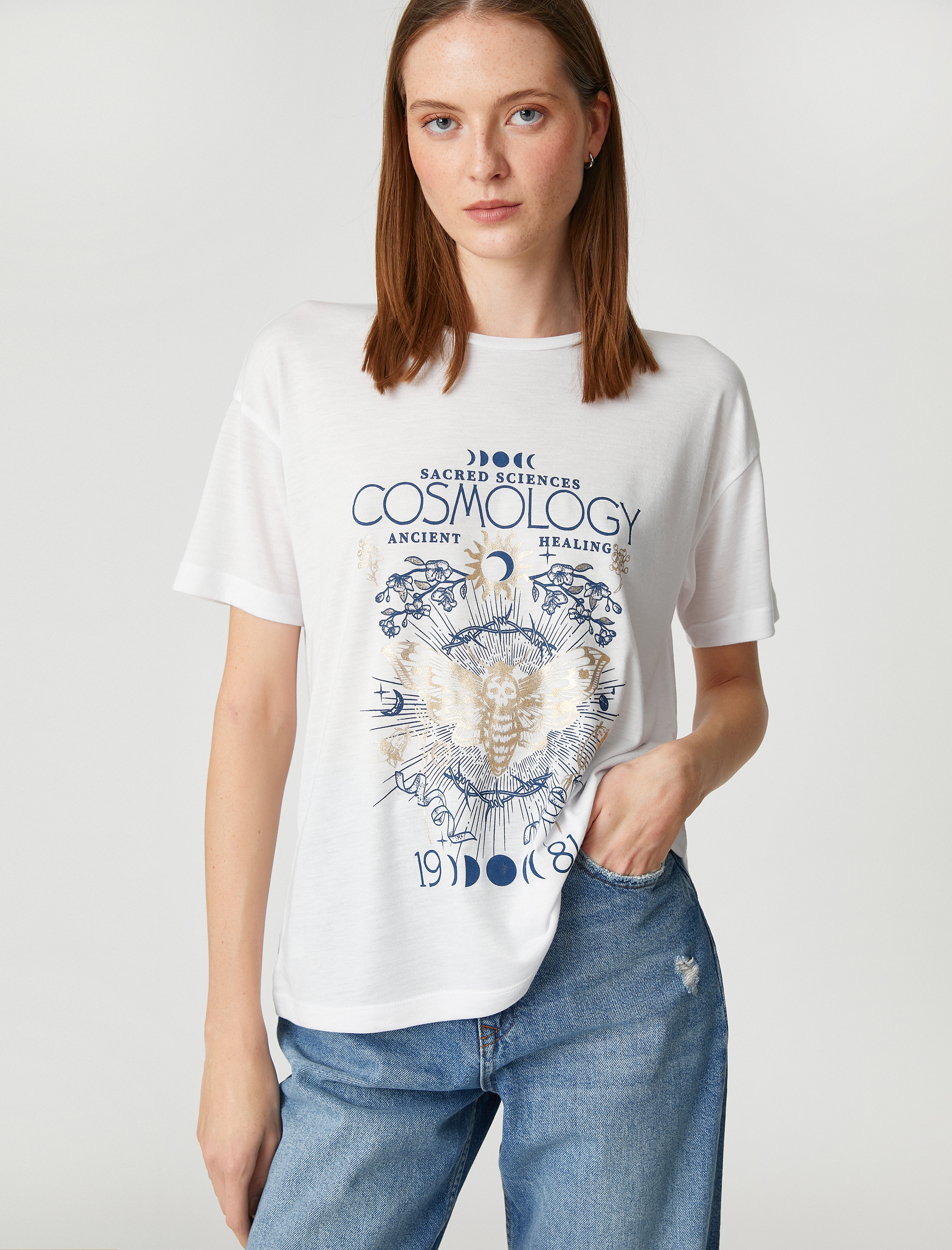   Horoskop Baskılı Tişört Bisiklet Yaka