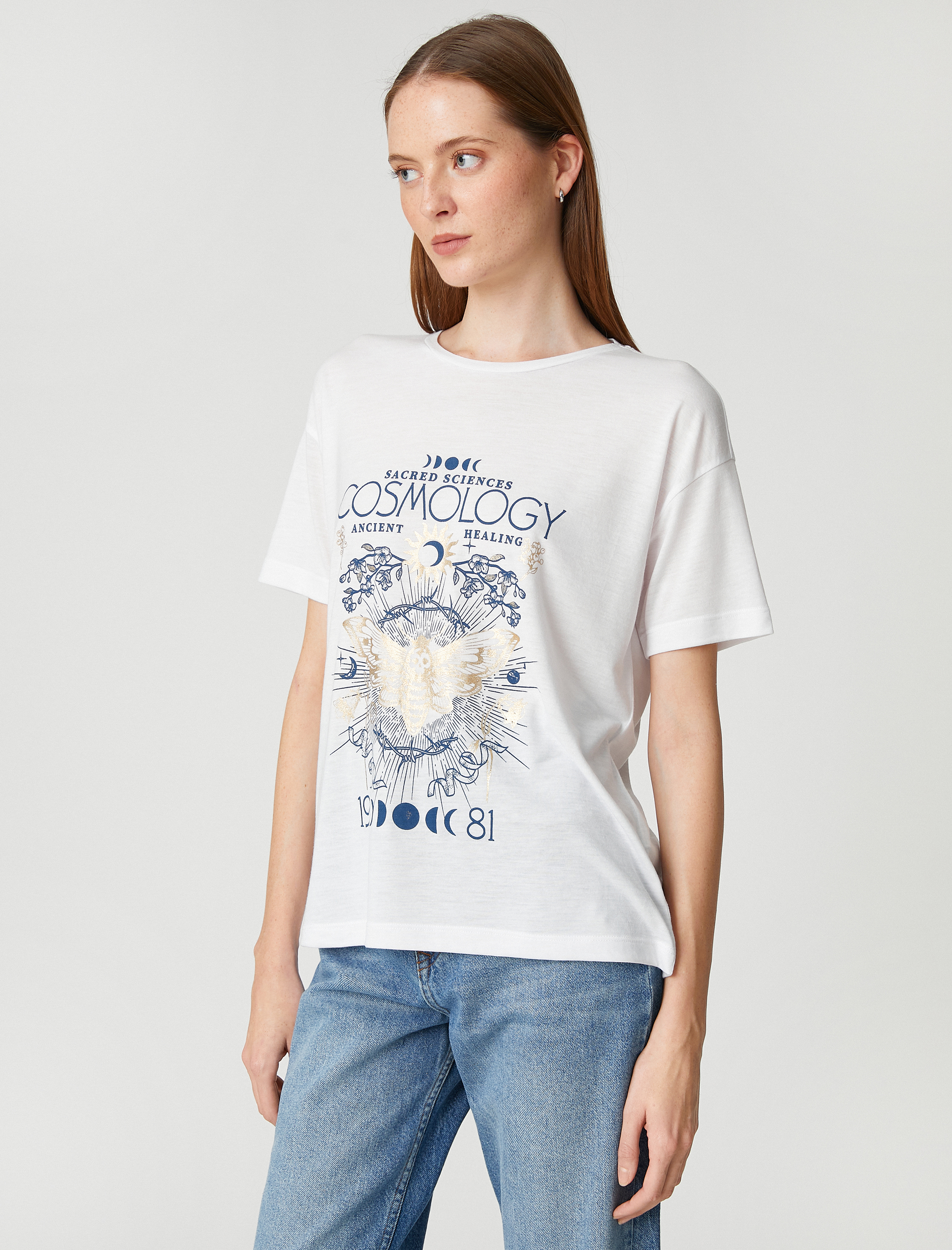   Horoskop Baskılı Tişört Bisiklet Yaka