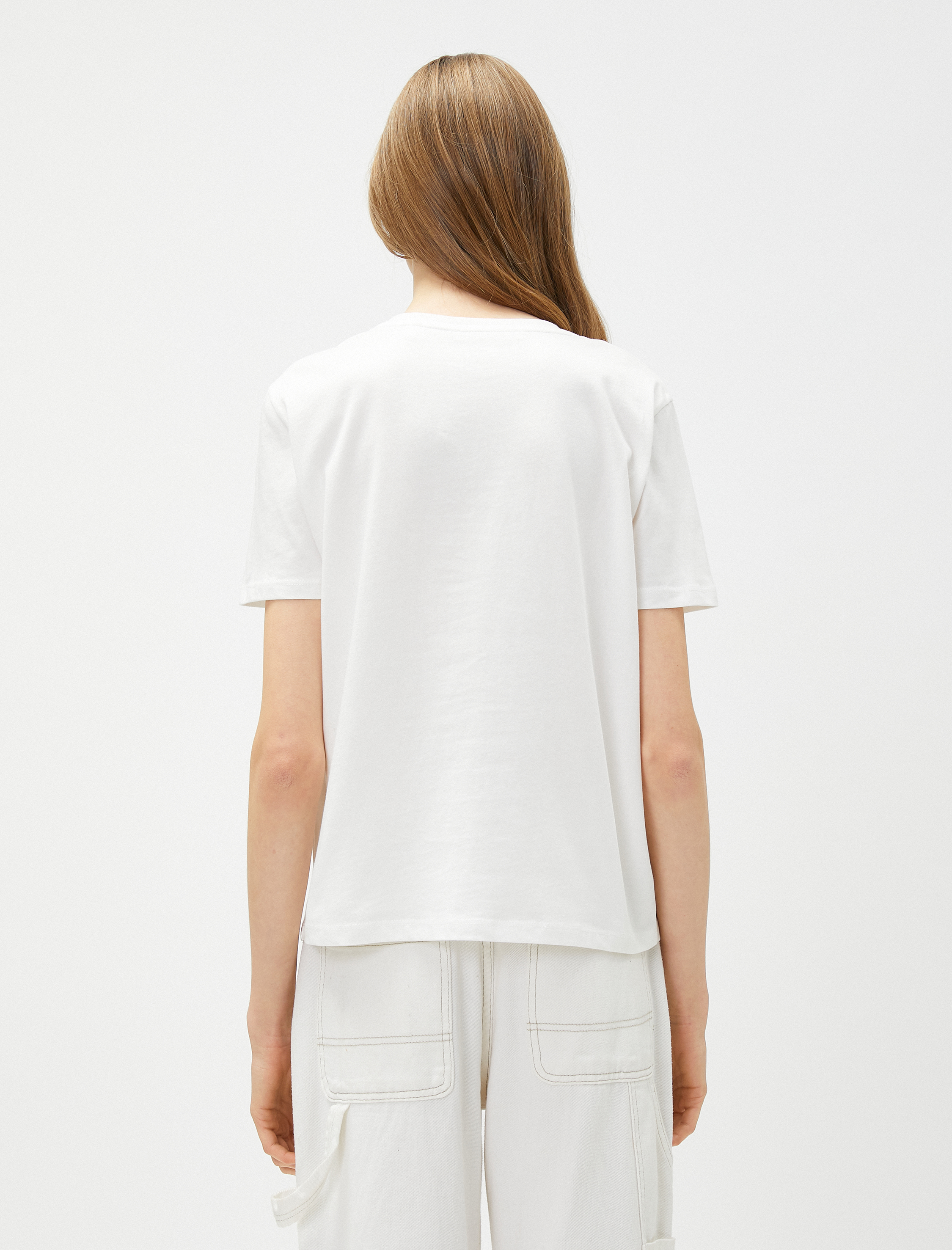   Parlak Baskılı Tişört Kısa Kollu Bisiklet Yaka Pamuklu