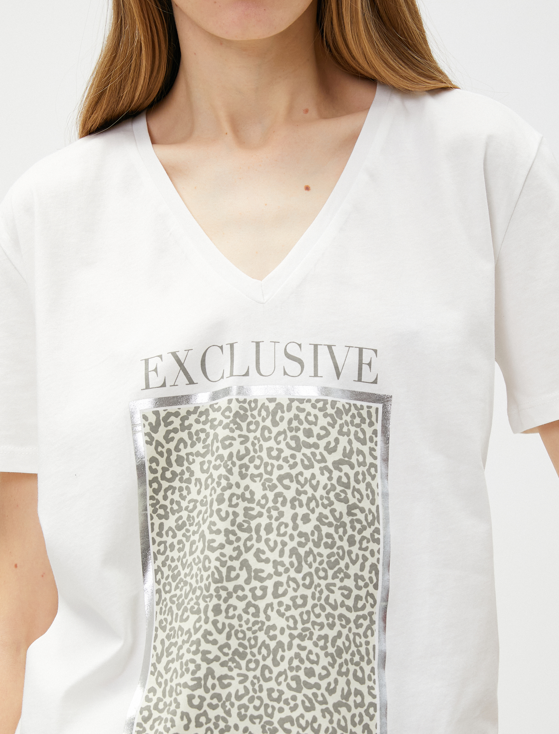   Parlak Baskılı Tişört Kısa Kollu Bisiklet Yaka Pamuklu