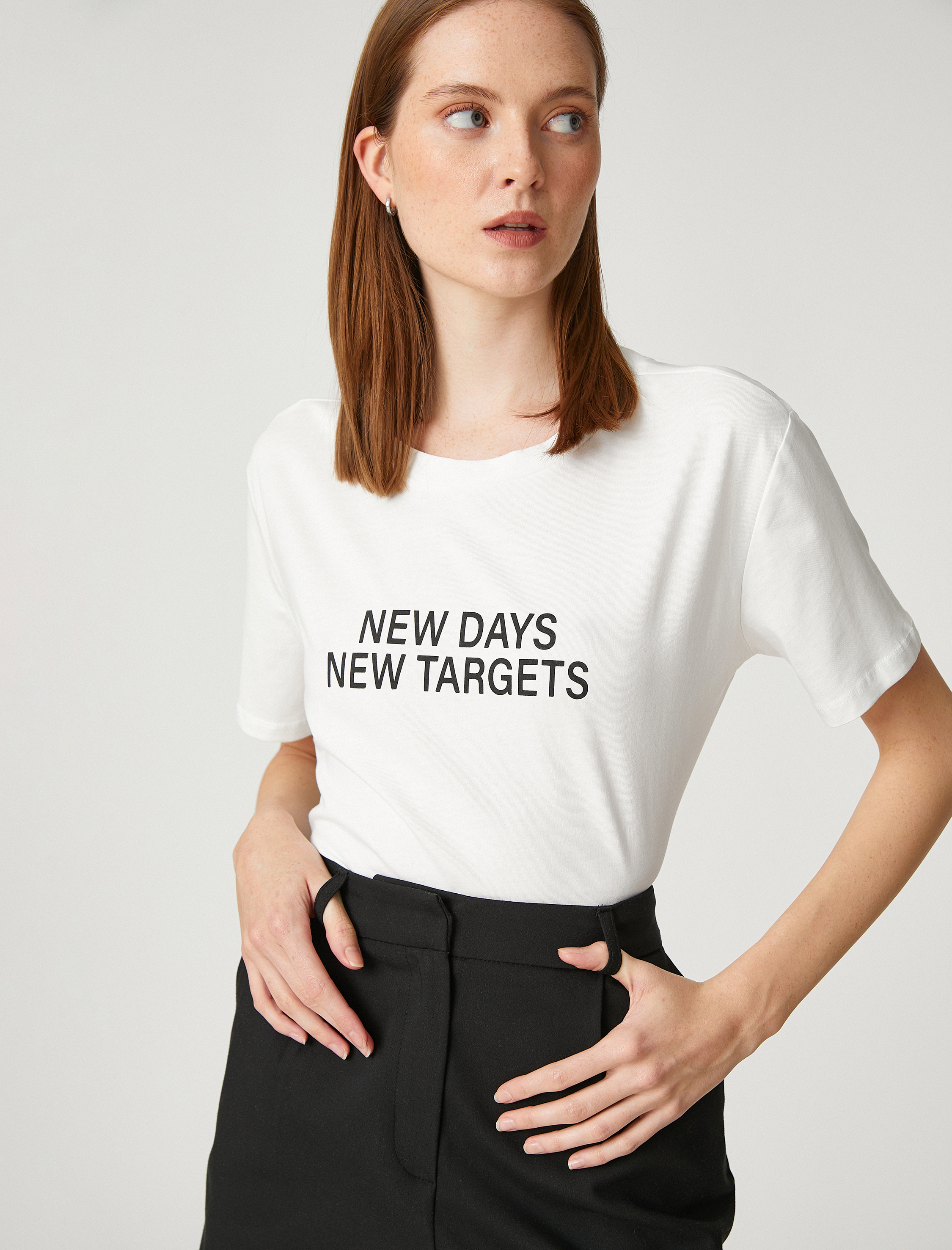   Kısa Kollu Tişört Slogan Baskılı Bisiklet Yaka