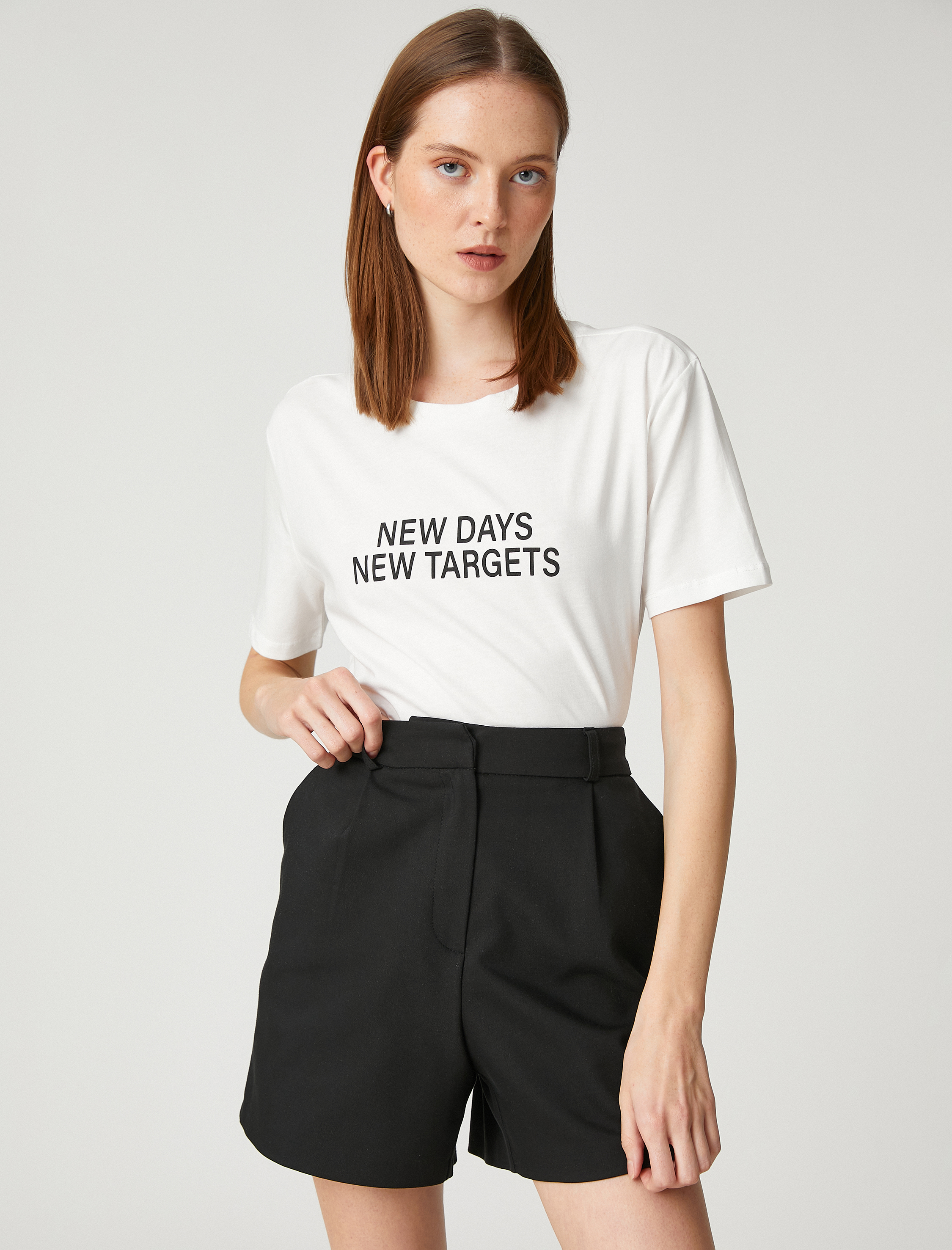   Kısa Kollu Tişört Slogan Baskılı Bisiklet Yaka