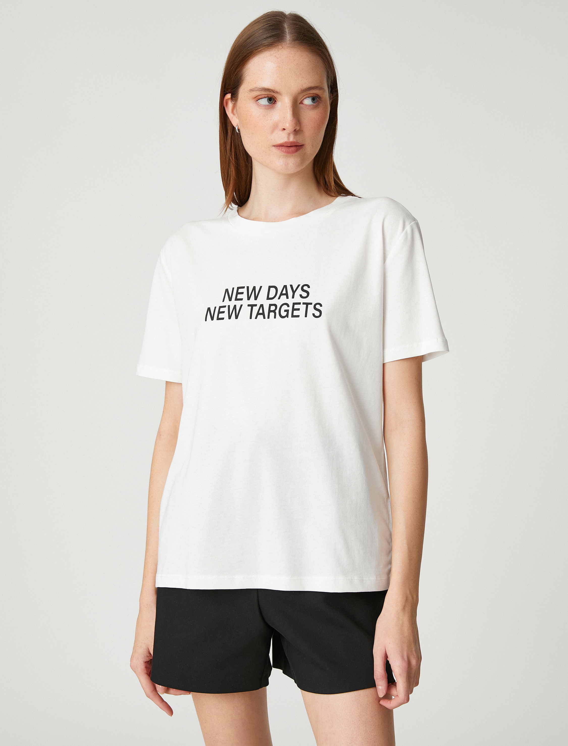   Kısa Kollu Tişört Slogan Baskılı Bisiklet Yaka