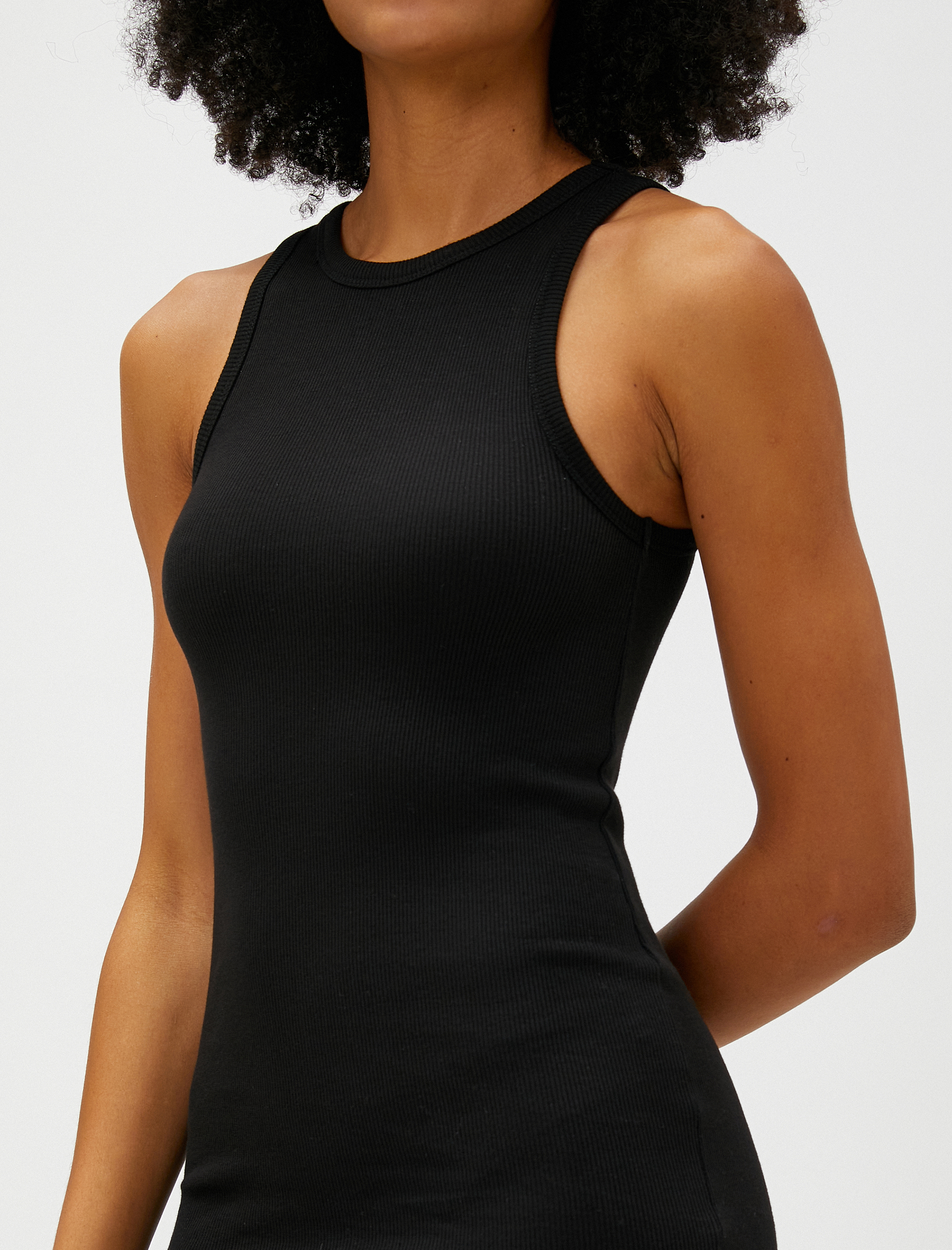 Midi Kalem Elbise Halter Yaka Pamuklu Fitilli Kolsuz