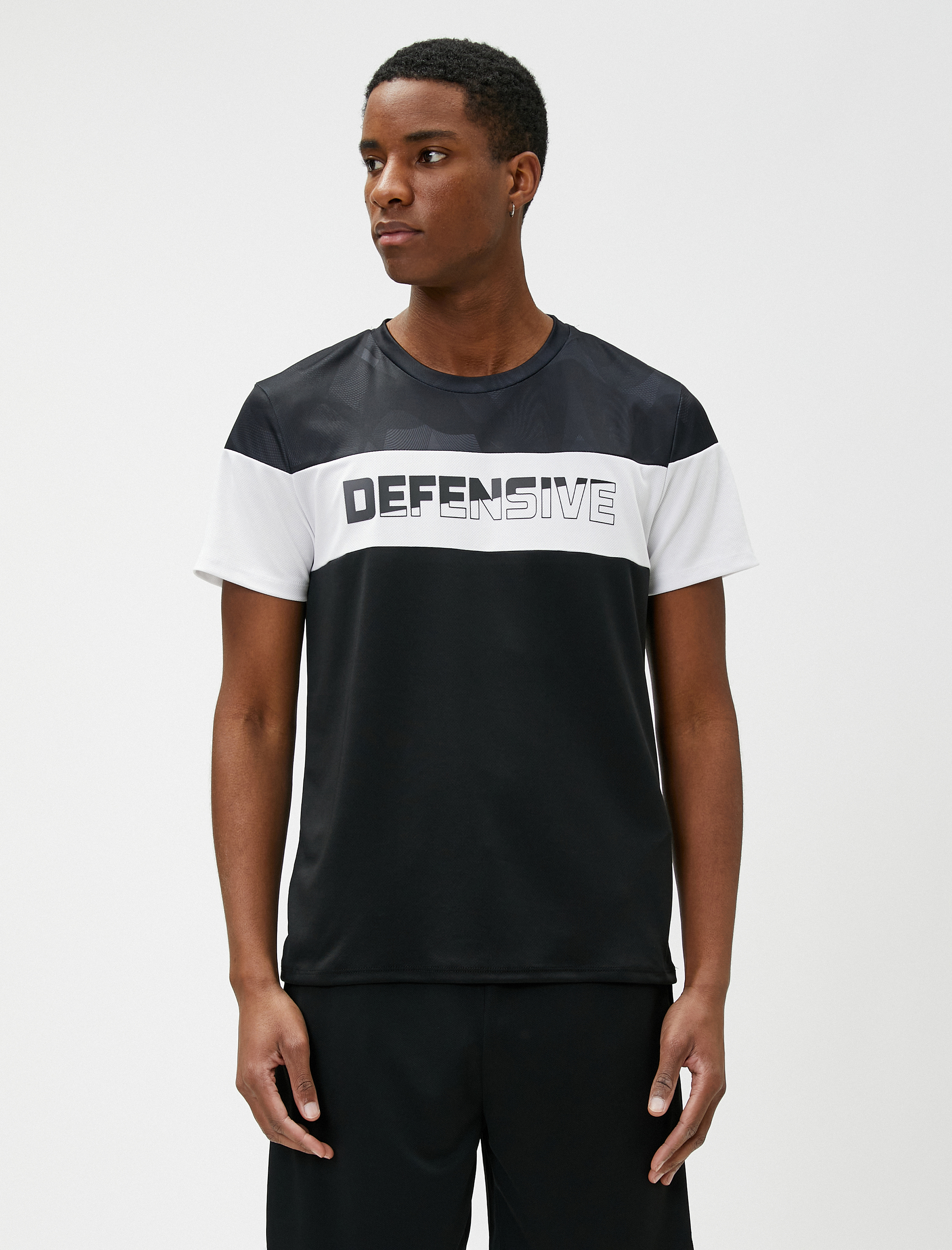   Spor Tişört Slogan Baskılı Bisiklet Yaka Renk Bloklu