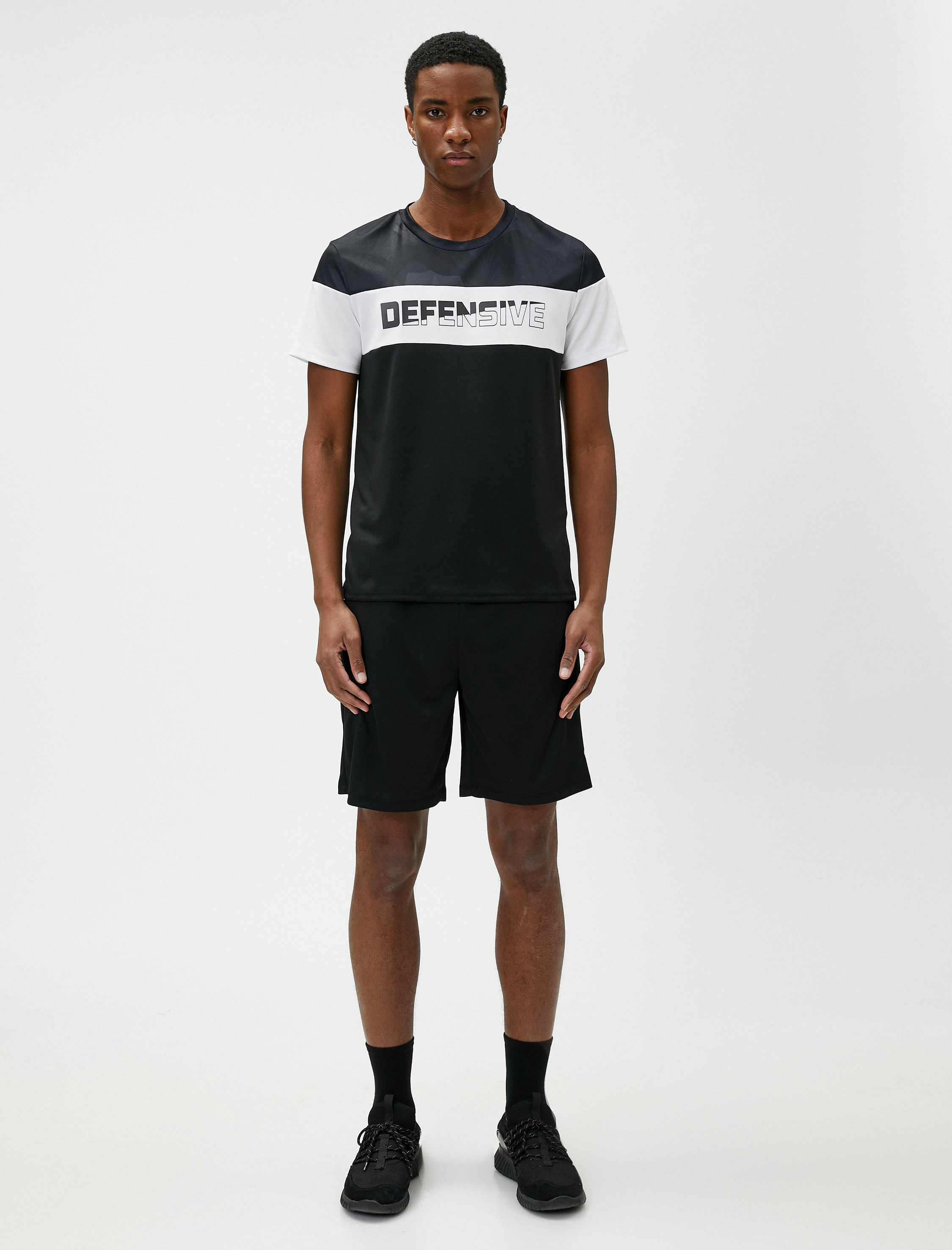   Spor Tişört Slogan Baskılı Bisiklet Yaka Renk Bloklu