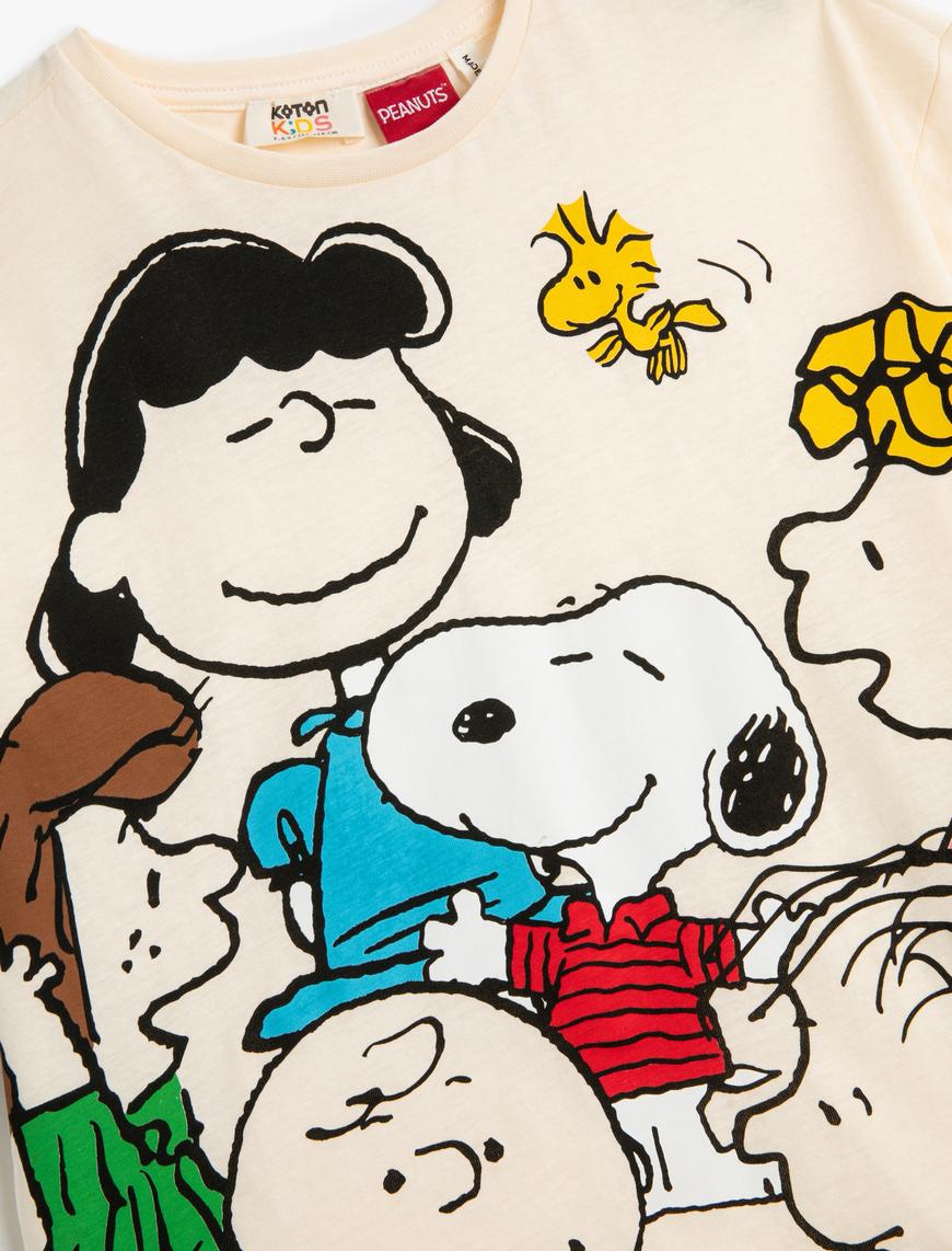  Kız Çocuk Snoopy Tişört Lisanslı Oversize Bisiklet Yaka Kısa Kollu Pamuklu