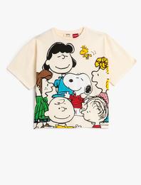 Snoopy Tişört Lisanslı Oversize Bisiklet Yaka Kısa Kollu Pamuklu