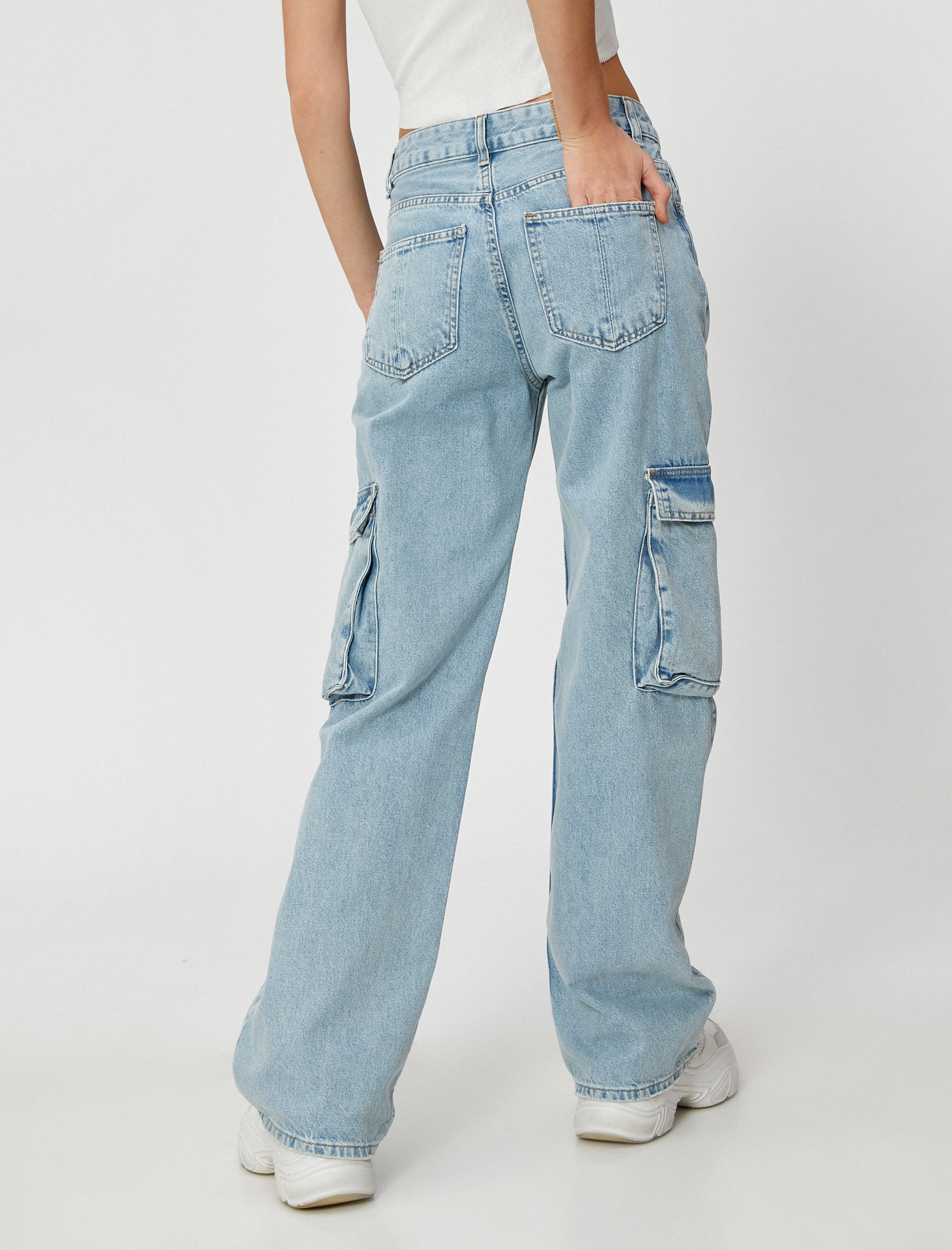   Kargo Kot Pantolon Straight Jean Cep Detaylı Düz Paça - Nora Jean